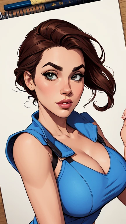 estilo de desenho animado:1.2), mulher brasileira draw ART Artline fundo branco mulher Imagem de desenho animado de uma mulher , roupas sensuais , garota super valente destemida , cartoon style illustration, estilo de arte dos desenhos animados, estilo de arte dos desenhos animados, digital illustration style, design de personagens altamente detalhado, arte digital detalhada fofa, City fan art, design de personagem retrato, beautiful digital illustration, retrato de alta qualidade, arte em quadrinhos, retrato do design do personagem, white background Busty without clothes and medium breasts female character cartoon style dressed in Fallout 4 uniform