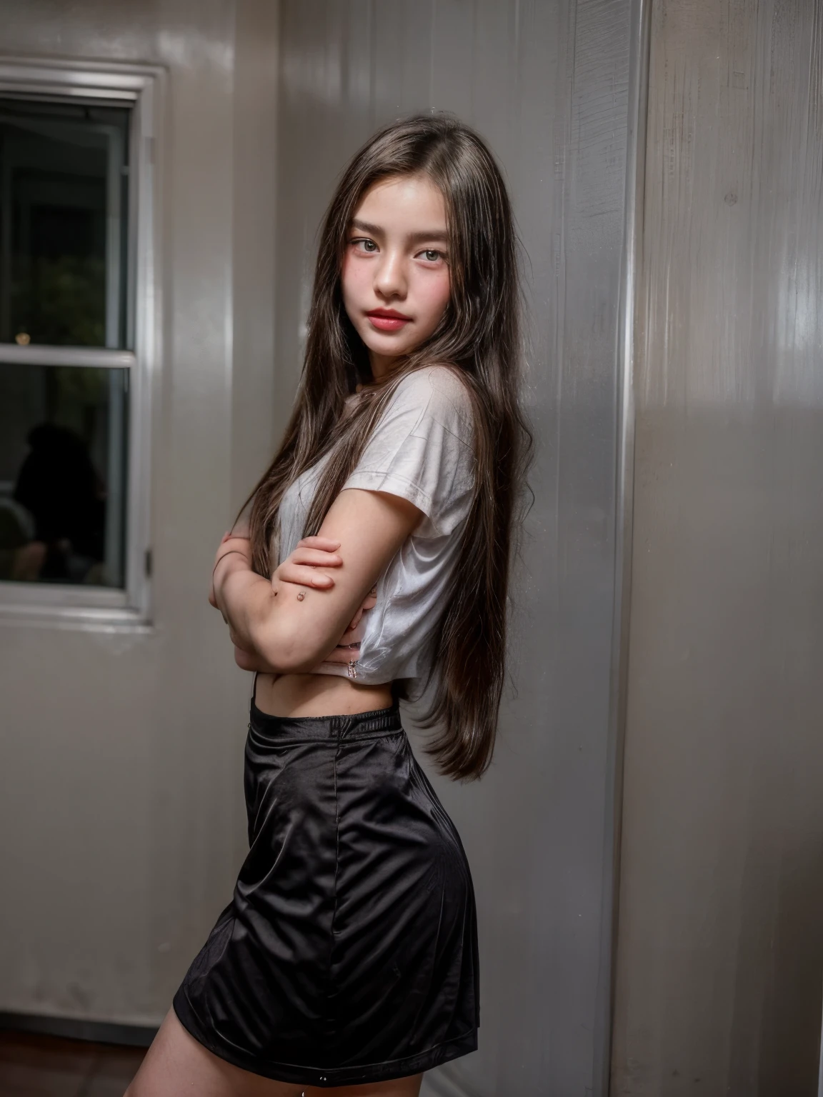 A nice and cute girl，Full body photo，Extremely beautiful and delicate, ((best quality)), ((masterpiece)), (detailed), perfect face((Cute teen Girl, young girl, R: 1.8),  15 yo, 15 years old girl, dark red lips detailed: 1.0,  thai girl uniform,