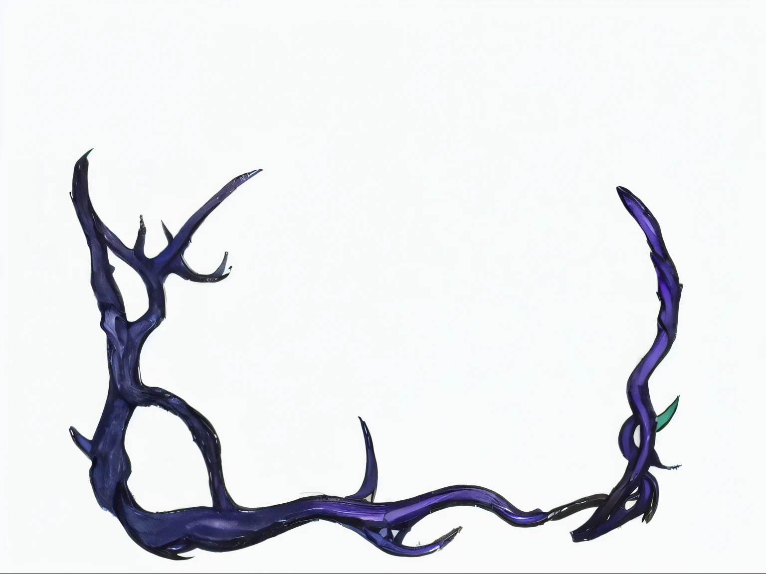 there is a drawing of a branch with a bird on it, thin antlers, short antlers, purple ancient antler deity, the antler people, antlers, blue veins, horns. dark colors, art concept, thorn background. d&d, on clear background, dark roots, isolated on white background, in background, horns, sword antlers, viewed from above