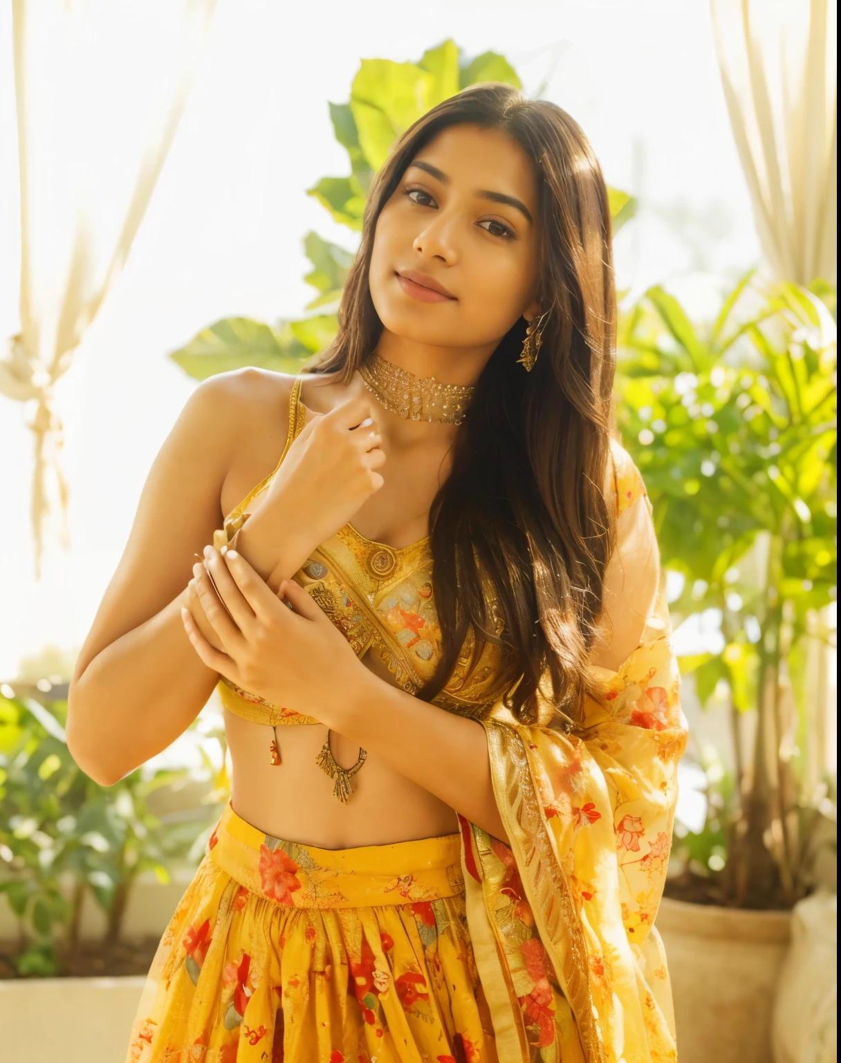 Beautiful ,23 years young Indian girl healthy, confidential looking,8k,realistic, raw photo,dark brown hair,fair skin, indian,long hair,clear facial features,, very detailed, 23years old, innocent face, natural wavy hair, high resolution, masterpiece, best quality, intricate details, highly detailed, sharp focus, detailed skin, realistic skin texture, texture, detailed eyes, professional, 4k, charming smile, shot on Canon, 85mm, shallow depth of field, kodak vision color, perfect fit body, extremely detailed, foto_\(ultra\), photorealistic, realistic, post-processing, maximum detail, roughness, real life, ultra realistic, photorealism, photography, 8k uhd, photography