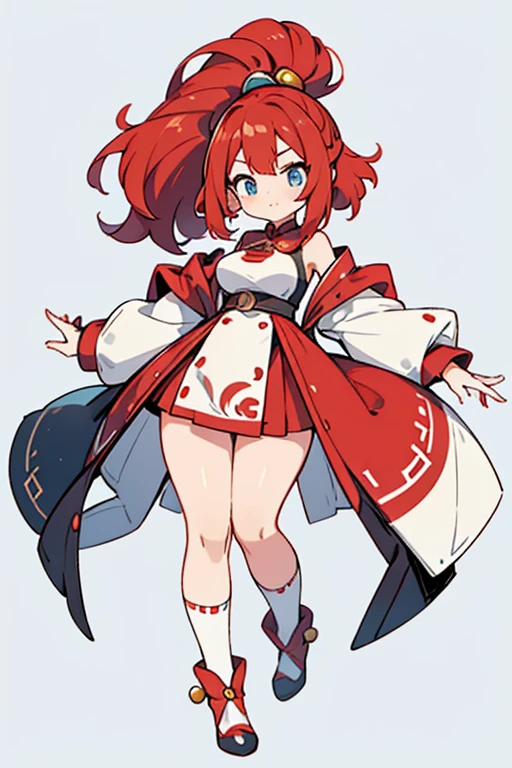 human monkey pokemon; big breasts;full body;Costumes inspired by the Gowkaza Pokemon;red cheongsam;blue eyes;Red hair;white stockings;background white;No background;thick thighs