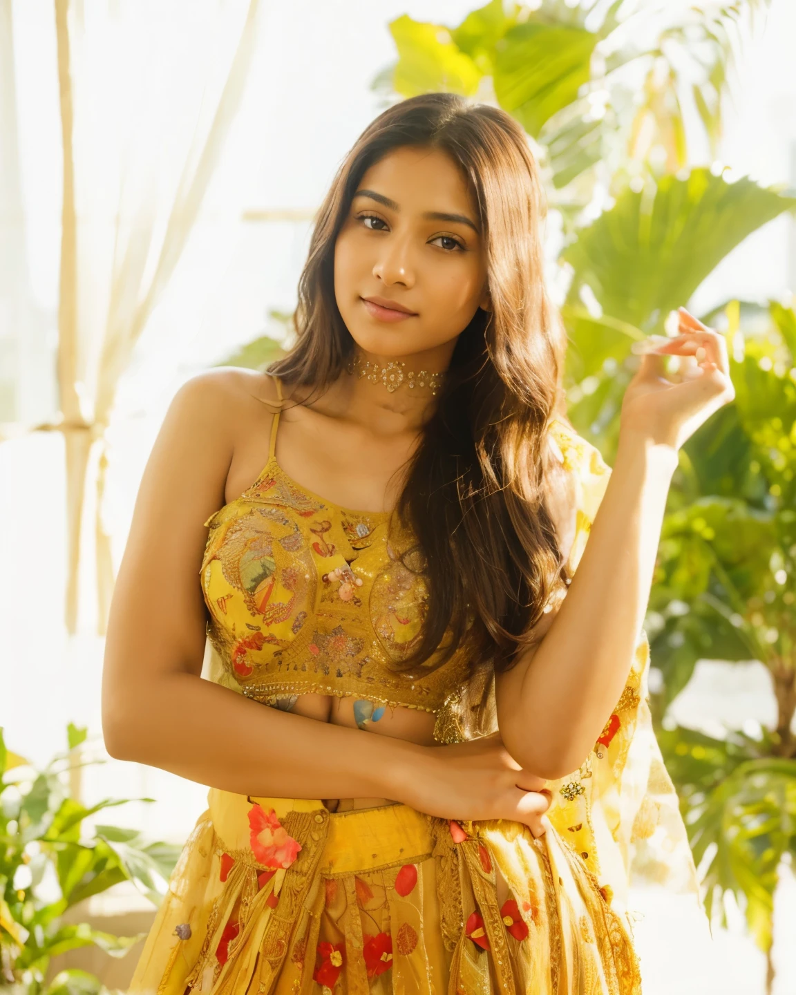 Beautiful ,23 years young Indian girl healthy, confidential looking,8k,realistic, raw photo,dark brown hair,fair skin, indian,long hair,clear facial features,, very detailed, 23years old, innocent face, natural wavy hair, high resolution, masterpiece, best quality, intricate details, highly detailed, sharp focus, detailed skin, realistic skin texture, texture, detailed eyes, professional, 4k, charming smile, shot on Canon, 85mm, shallow depth of field, kodak vision color, perfect fit body, extremely detailed, foto_\(ultra\), photorealistic, realistic, post-processing, maximum detail, roughness, real life, ultra realistic, photorealism, photography, 8k uhd, photography