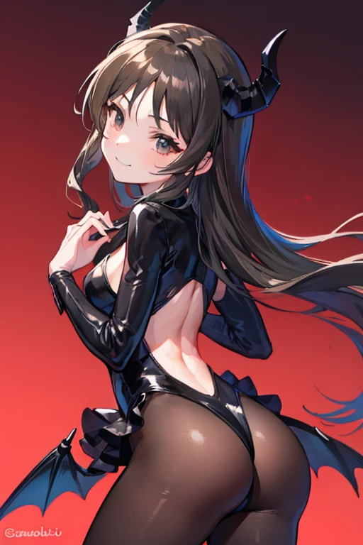 Draw the face carefully black leotard black pantyhose smile lure Succubus Rear view