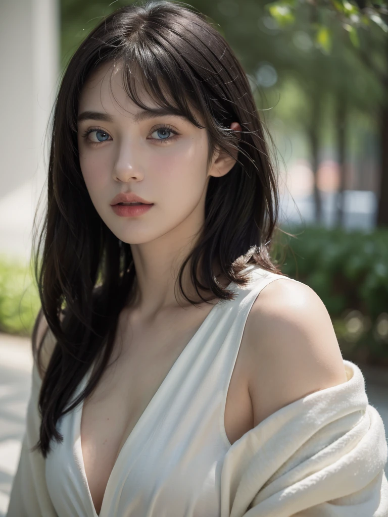 ( masterpiece, top quality, best quality,8k, girl,ultra detailed,raw photo:1.5),(photorealistic:1.4), (short straight hair,bangs, black hair:1.5), (cinematic lighting), PerfectNwsjMajic, , Surrealism, UHD, ccurate, Super detail, textured skin, High detail, Best quality, dynamic angle, (high nose,White skin),[Beautiful blue eyes],[flat chest:large breasts:0.5],(1girl),(good anatomy:0.5)),(outside)