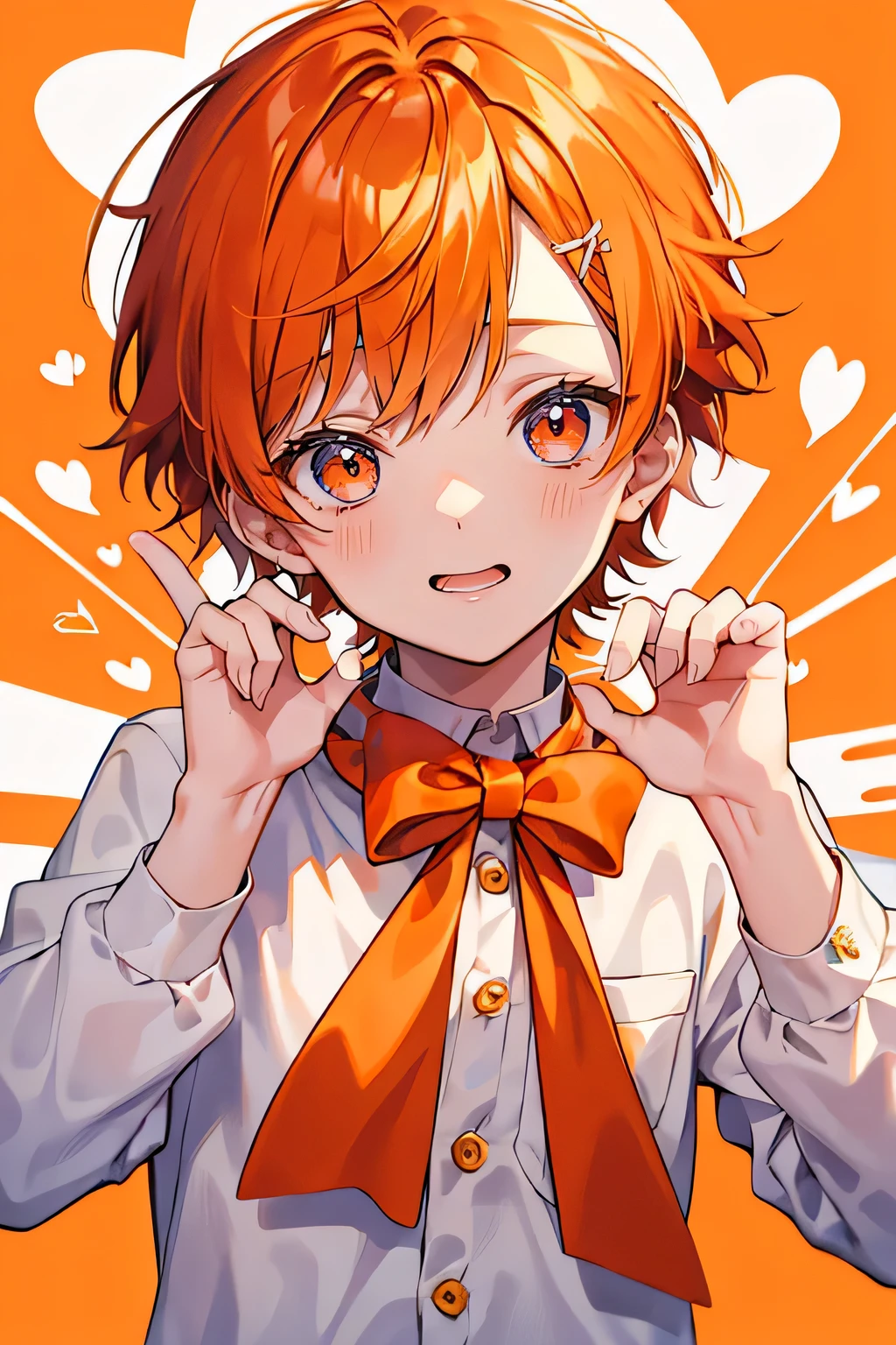 (suggestive:1.3),(corruption),1boy,male,adult,(baggy clothes),sucking ((lollipop)) melting,dripping,orange hair,pink eyes,blush,upper body,(ahegao:1.1),(naughty face),collarbone,trembling,sweat,sweatdrop,heart,skindentation, (crazy:1.3),(speed lines),sun, outdoors