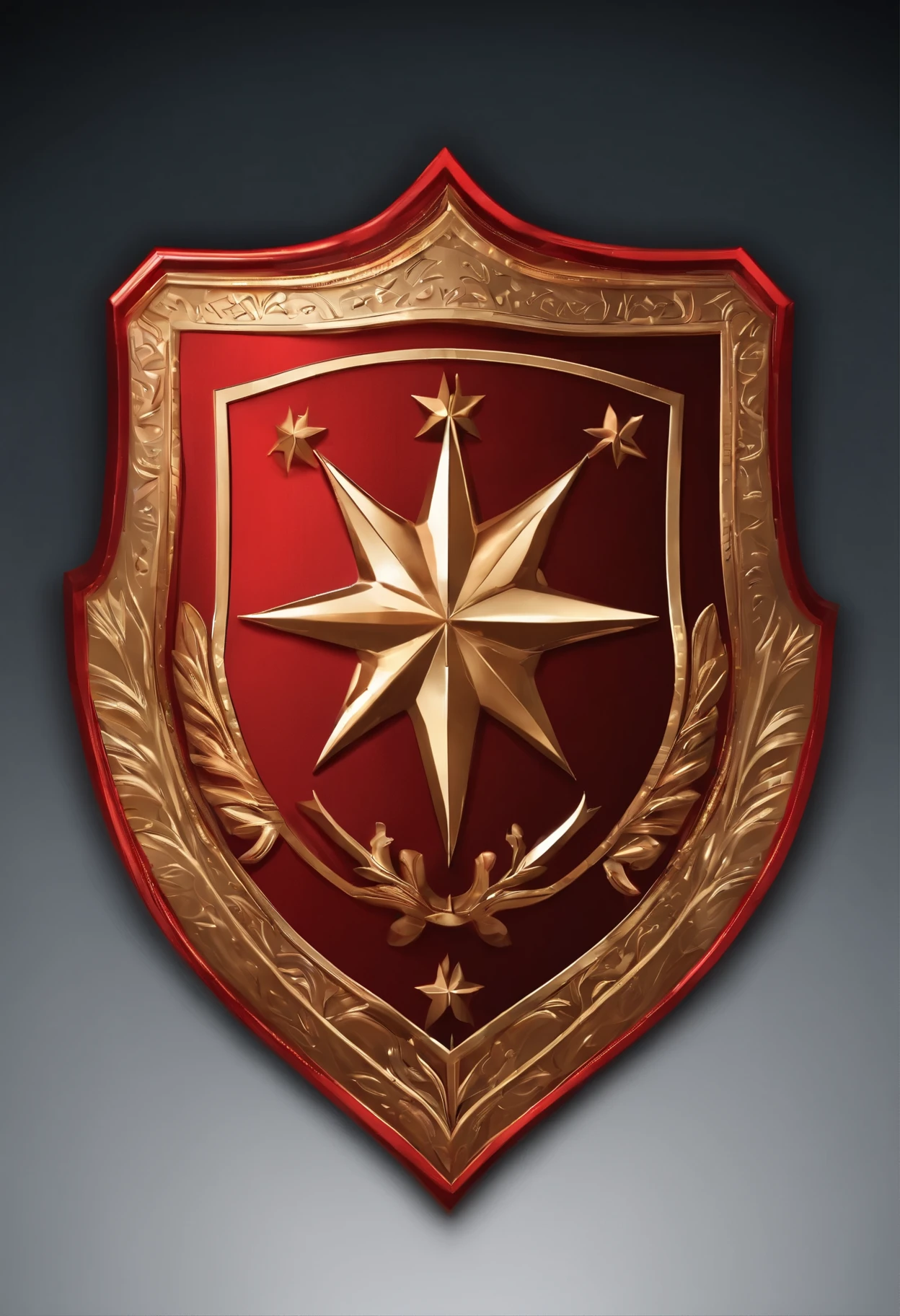A shield logo vector,At its core is a vibrant red star, Well-designed,With advanced features and clear outlines, Has a solid build and front-facing viewing angle. Created using the Leonardo diffusion graphics engine and Leonardo style rendering engine,to enhance visual quality. Equipped with Magic Alert v2 system,Enhancement and complexity. Measures 2024 x 2024 pixels, The logo follows a directional scale of 80,and provides intensity values between 0.1000.