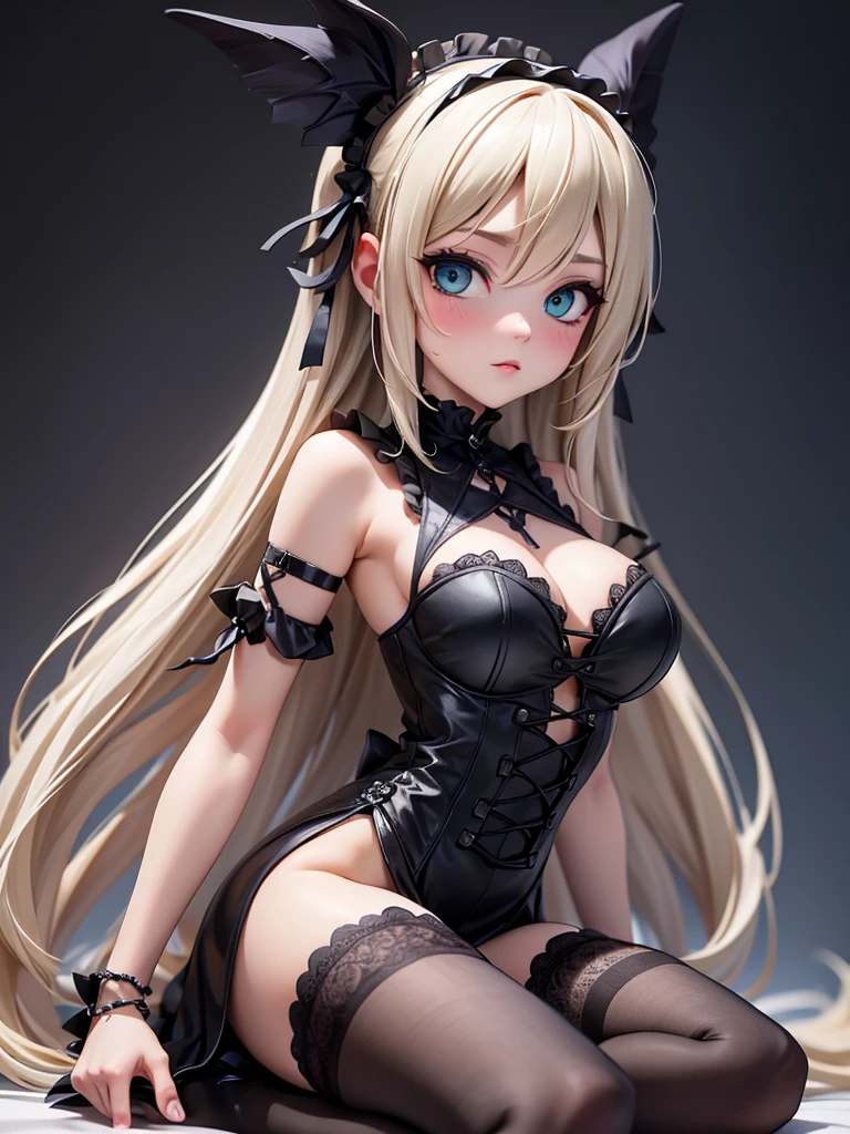 1 Woman_Mature nudity_Shoulders black_Wearing blonde hair_hair blue_Eyes dress gothic_Fashion Gothic Gothic_ta Green_Loli39;s eyes_fashion long_hair marion_Animal Shaman_Extra large sleeveless_Dress solo thigh high heels very_long_hair