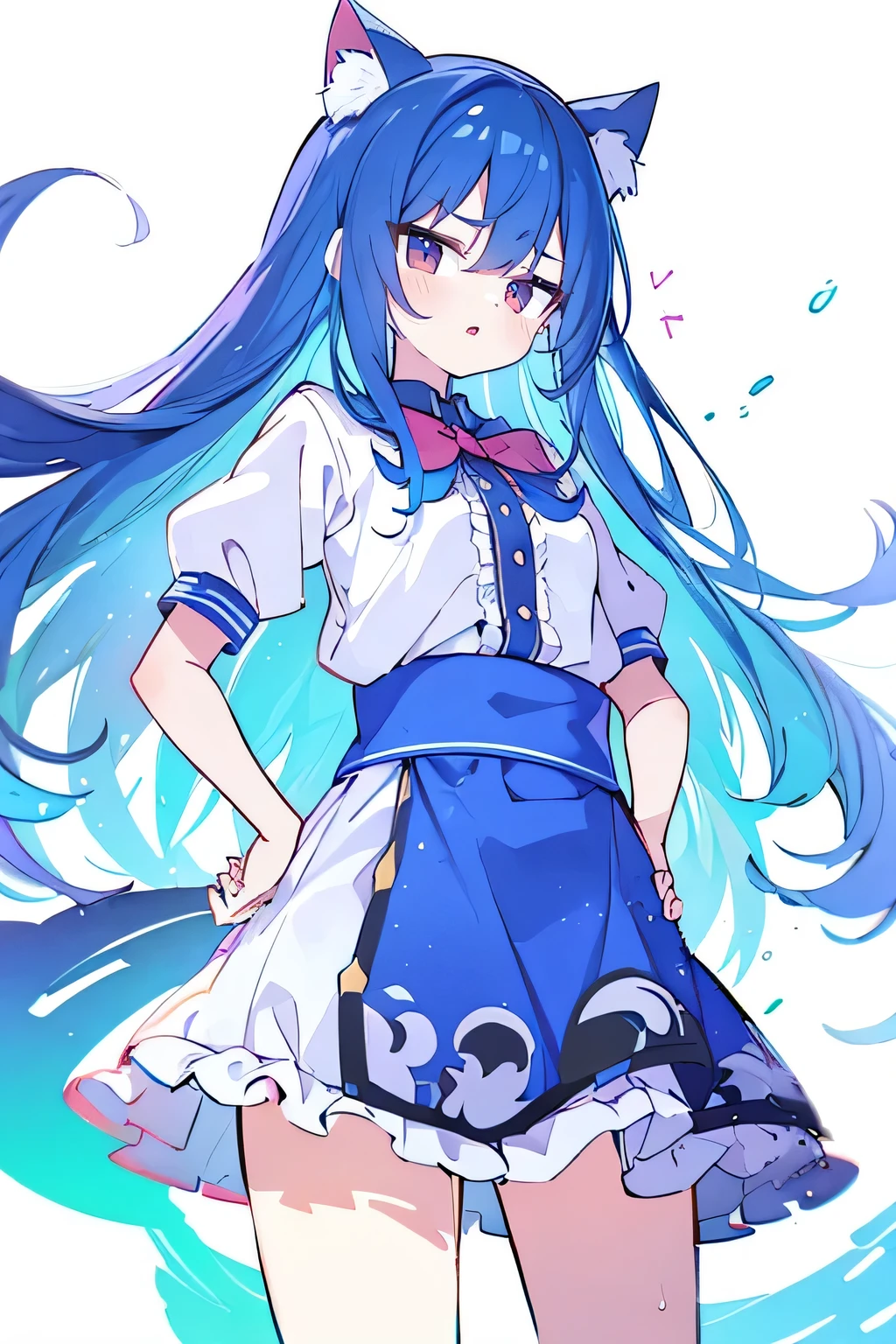 (masterpiece),best quality, expressive eyes, perfect face, 1girl,
Put your hands on your waist,fair, Gorgeous,Japanese cartoons,girl,lola,Hina Angel, blue hair, blue haired, floating clothes,Grab your waist, Grab your waist, hands on hips , hands on hips,sit, sit on ground, Legs on the ground, flat chest,cat ears,
