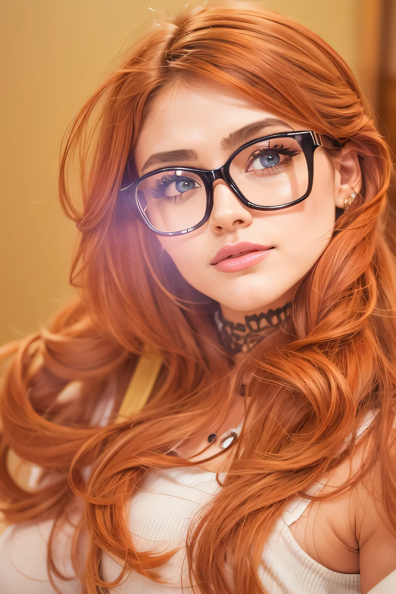 absurdres, foto RAW, mais alta qualidade, (obra-prima: 1.3), foto de cor RAW de alto detalhe, foto profissional, unidade de papel de parede CG 8k extremamente detalhada, foto-realista, realista, foto RAW, obra-prima, melhor qualidade, highres, illustration, 1girl, 16 ANOS, baixinha, tiny girl, magra, branca, ruiva, cabelo vermelho, cabelo ruivo com cachos, cabelo ondulado, curly hair, Average length, pernas finas, rosto lindo perfeito com sardas, cardune lips, belos olhos realistas, olho direito verde, olho esquerdo azul, heterocromia, pale skin, textura de pele detalhada, seios planos, bunda pequena. Rosas vermelhas tatuadas nos ombros. Ruiva. Eyeglasses. Sorriso. Saindo do banho. Suada. Fazendo sexo oral. Estilo bruxa. Pagan style, Celtic, wiccan. Escocesa. She looks amazing. (design detalhado), casa, noite.