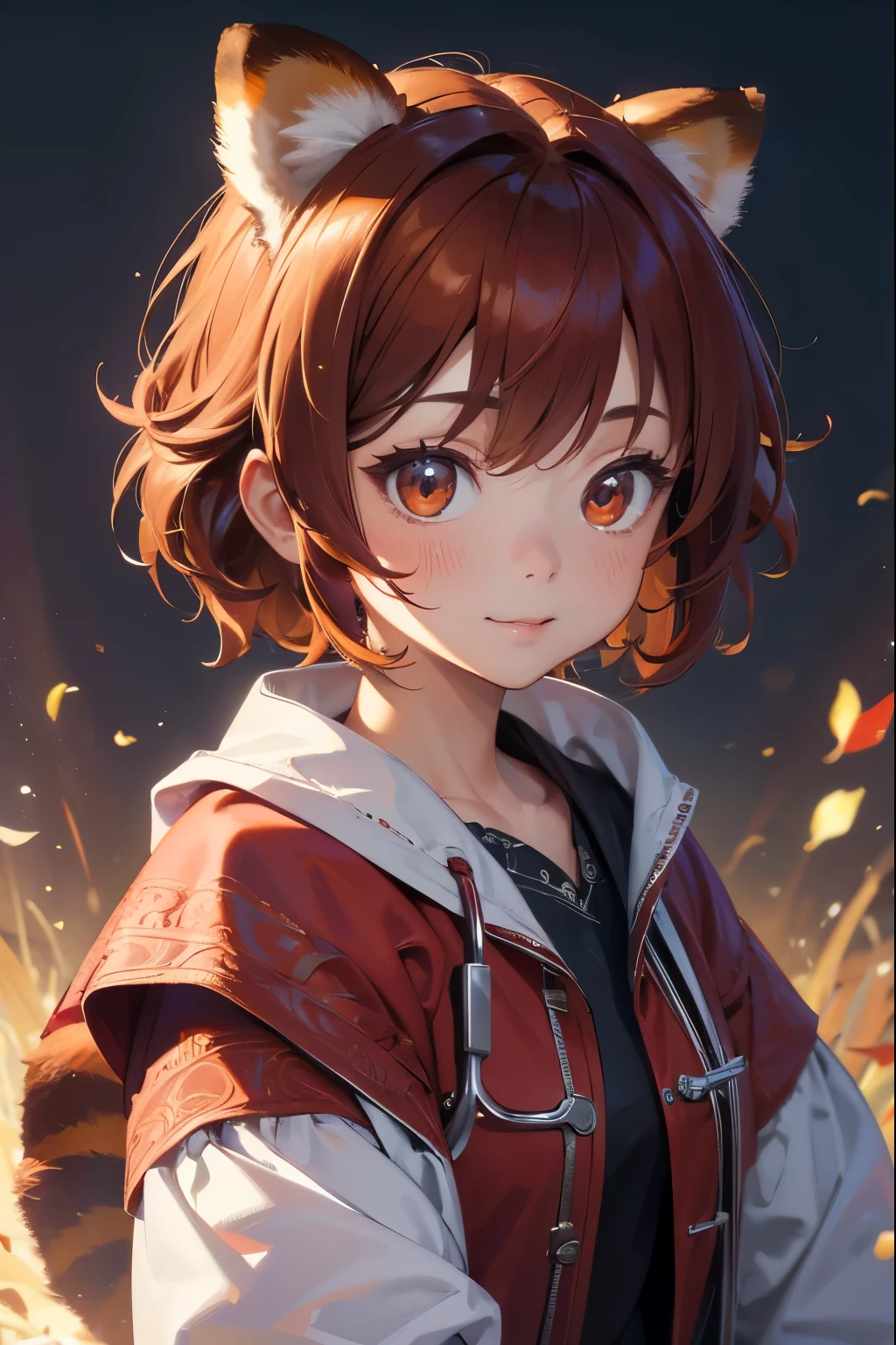 (masterpiece, 最high quality, Very detailed CG, intricate details: 1.2), 8k wallpaper, masterpiece, 最high quality, Exclusive benefits, high quality, Super detailed, high detail, rough skin, cute, UHD, anatomically correct, pixar style, (A cute Red Panda Wearing doctor's Coat: 1.2), doctor, happy sweet smile. fairy tale, bright colors, Natural light, face focus, simple background