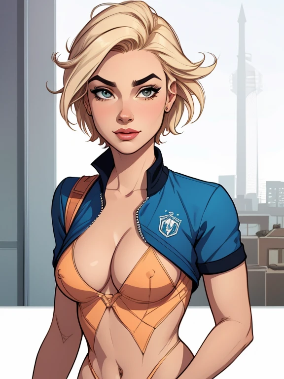 estilo de desenho animado:1.2), mulher brasileira draw ART Artline fundo branco mulher Imagem de desenho animado de uma mulher , roupas sensuais , garota super valente destemida , cartoon style illustration, estilo de arte dos desenhos animados, estilo de arte dos desenhos animados, digital illustration style, design de personagens altamente detalhado, arte digital detalhada fofa, City fan art, design de personagem retrato, beautiful digital illustration, retrato de alta qualidade, arte em quadrinhos, retrato do design do personagem, white background Busty without clothes and medium breasts female character cartoon style dressed in Fallout 4 uniform