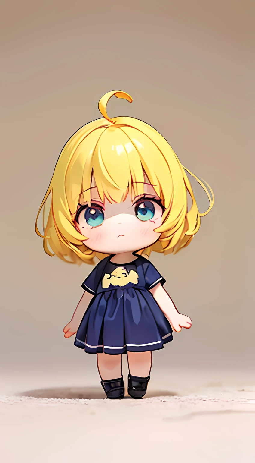 1 girl, Chibi T-shirt, yellow hair, luxury fabric,,deep, looking at the audience, blurred background,luxury dress、cute、Big eyes