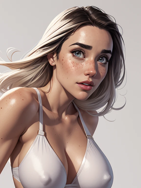 Character style illustration style Completely bare breasts showing great fear Breast size Cartoon name: Isabella Cruz white background small medium breasts freckled face Jennifer Connelly actress strong contours Physical description - long straight hair, tingidos de um marrom vibrante que contrasta com sua pele clara.
- You reflect a mix of curiosity and determination.
- Ela tem uma estatura baixa, with a slender and agile figure, evidenciando sua agilidade e destreza.
-fundo branco
Design de personagens de retrato, beautiful digital illustration, retrato de alta qualidade, Arte em quadrinhos, Corpo inteiro sensualizando ou pelada. folha de retorno. folha de retorno
