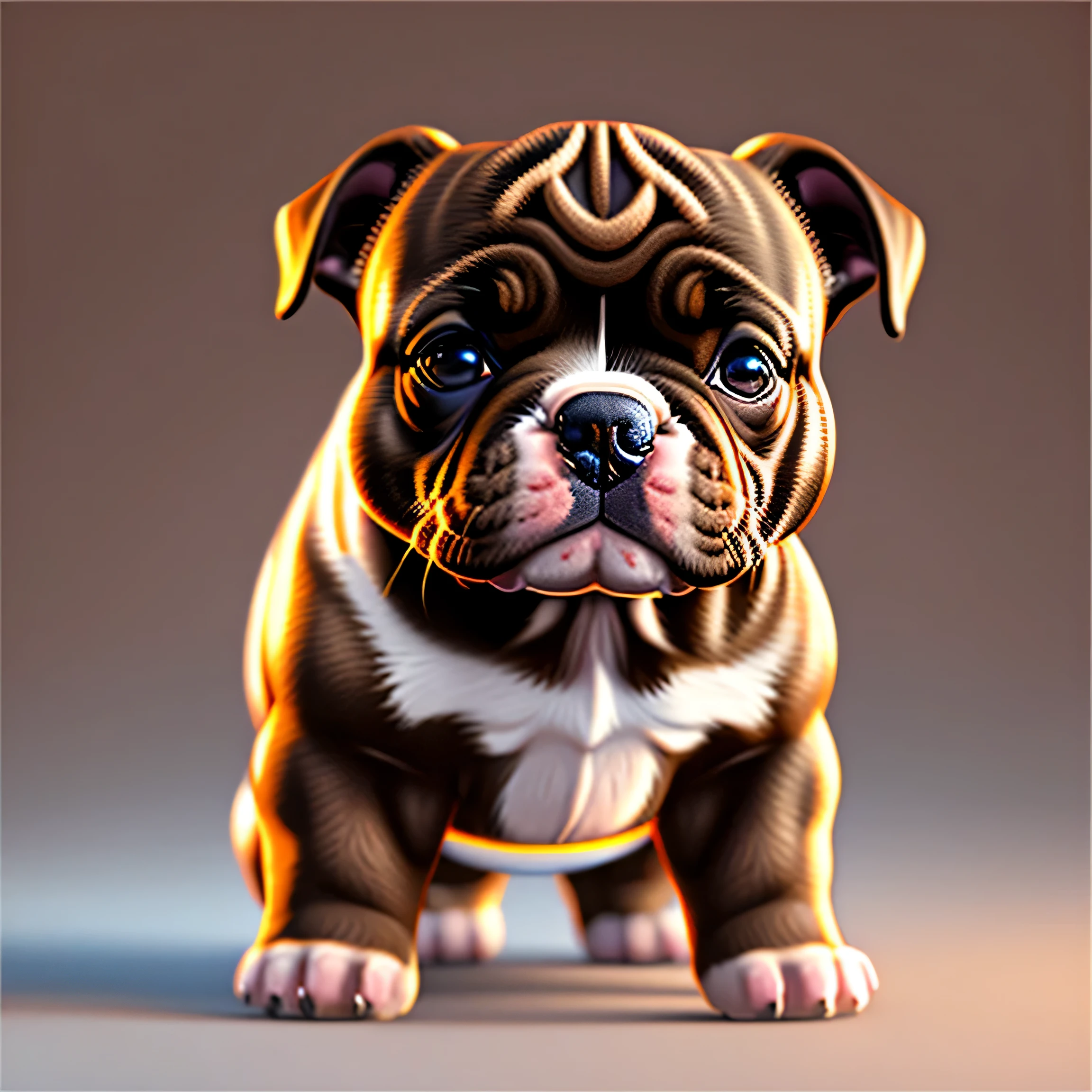 Super realistic dwarf brown american bully puppy transparent background