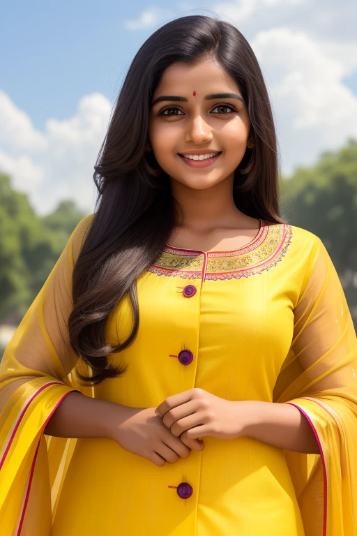 A indian cute girl, pretty indian girl, kawaii, yellow kurti