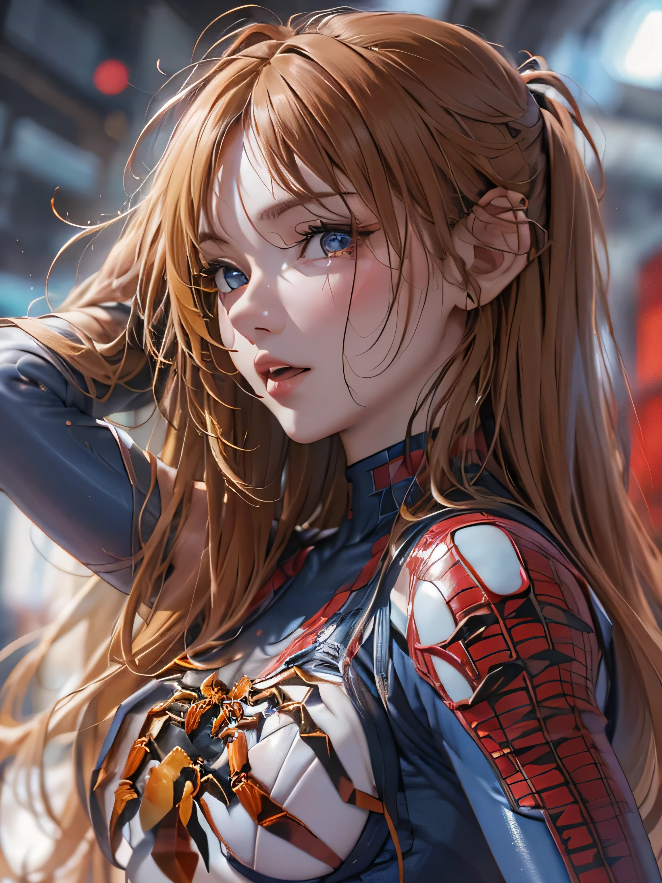 (photorealistic:1.8, highest quality:1.8,8K masterpiece:1.8,High resolution,muste piece:1.8,RAW Photos,cinematic lighting),
cyber punk、spider girl、(Soryu Asuka Langley)(High leg spider tight suit:1.7)((Moderate chest:1.3)、Arachne tattoo on chest、Arachne:1.2) (look back、squat、raise your hand:1.2)spiderweb、The white body contains Arachne threads.、（elation：1.4）、(Beautiful, shining blue, white, red, black, blonde hair:1.5)、
plump nipples、(cameltoe),No split screen,slender abs:1.2