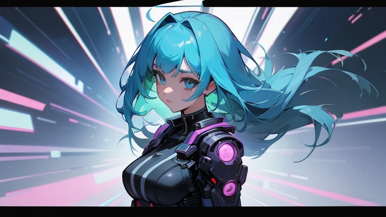 2d idol girl, big bust, cyberpunk, 1 woman, digital, animated film메이션, shot, animated film메이션 여자, animated film, singer, upper body