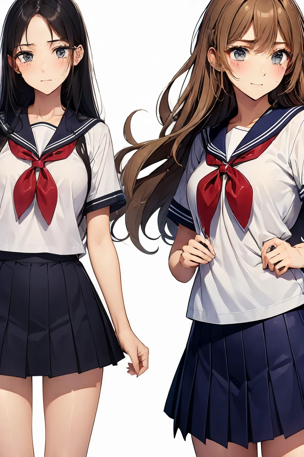 Two high school girls hugging each other while crying、sad expression、tears、school classroom、