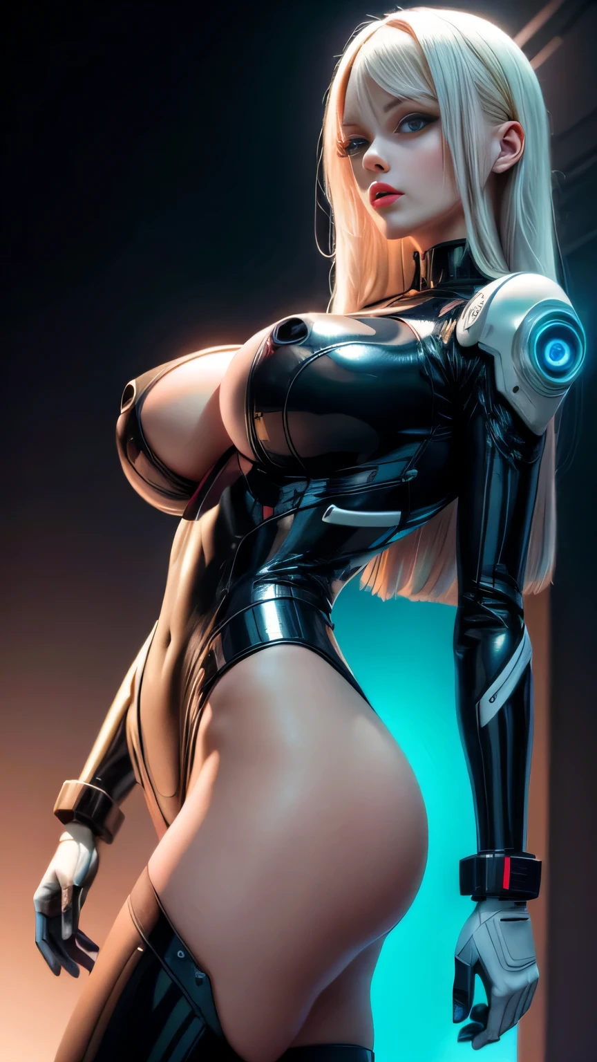 ((very beautiful and tall futuristic android girl)) ((big blue eyes)) ((full red lips)) (()) ((tan skin)) ((long straight platinum blonde hair)) ((big :1.6)) ((robot girl, syntetic skin,  leotard)) (()) ((inside robotic laboratory)) ((black background, light reflectors over her))((high definition:1.5)) ((masterpiece:1.5))((8k:1.5)) ((Best quality:1.4)), more_details:-1, more_details:0, more_details:0.5, more_details:1, more_details:1.5
