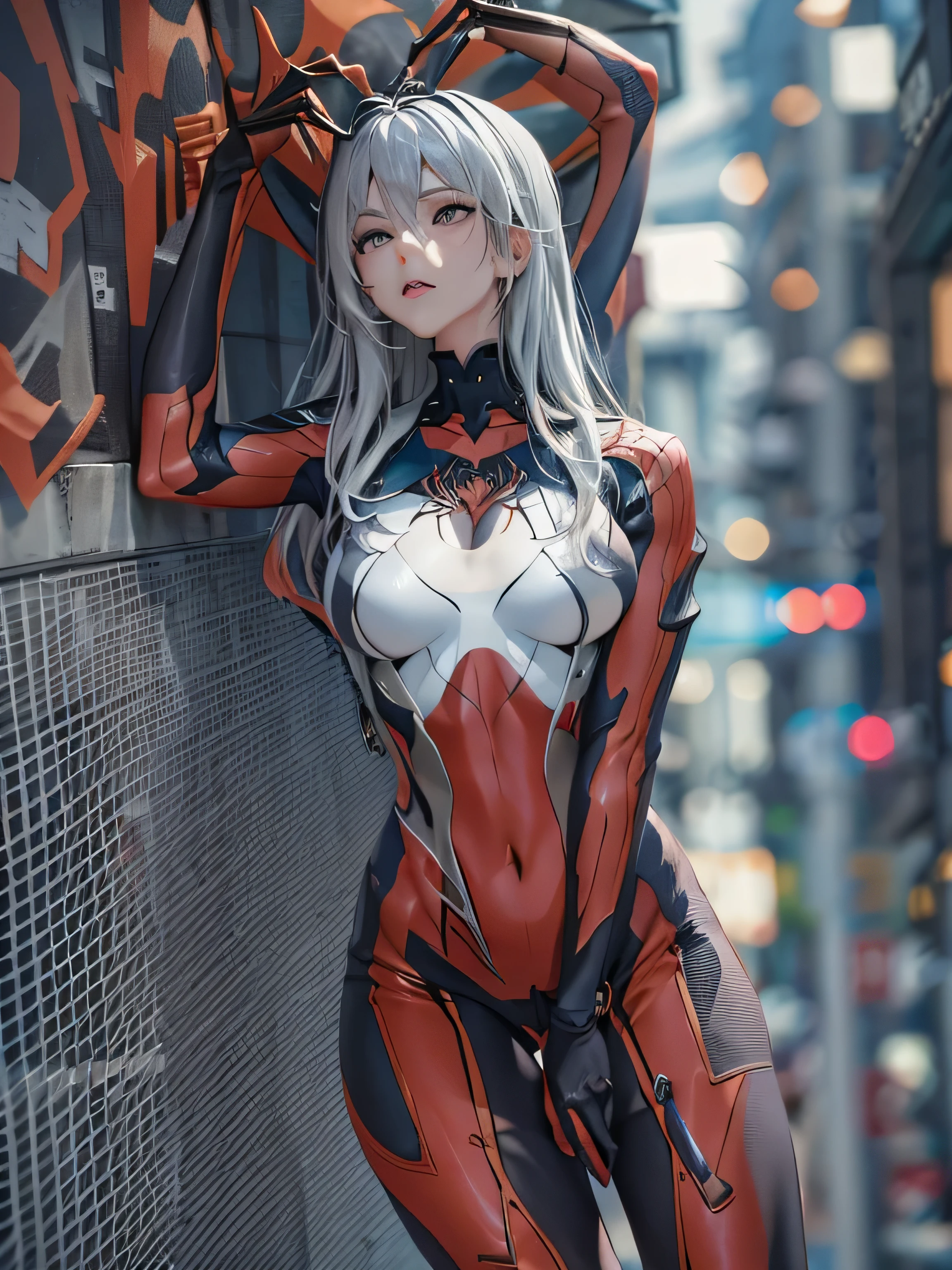 (photorealistic:1.8, highest quality:1.8,8K masterpiece:1.8,High resolution,muste piece:1.8,RAW Photos,cinematic lighting),No split screen, cyber punk、Back alley of the city at night、rain-soaked ground、vapor、
(1 android girl:1.3)、Completely naked、choker、beautiful breasts、Professional Wrestling Masks、spider girl、(Misaka Mikoto)、
(High leg white spider tight suit:1.7)、((Moderate chest:1.3)、Arachne tattoo on chest、Arachne:1.2)、
(look back、open your legs wide、squat、raise your hand:1.2)、(Body fluid adhesion:1.4)、spiderweb、The white body contains Arachne threads.、plump nipples、Nipples are visible through the costume,cameltoe,
(Beautiful, shining pale-white, gray-gold hair:1.5)、Shy Smile