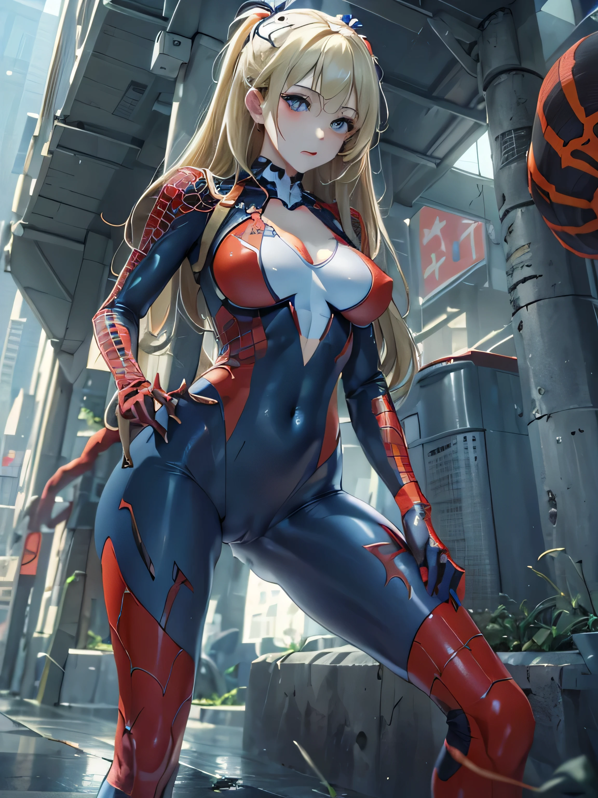(photorealistic:1.8, highest quality:1.8,8K masterpiece:1.8,High resolution,muste piece:1.8,RAW Photos,cinematic lighting)、skyscraper、highway、night、 cyber punk、spider girl、(Soryu Asuka Langley)、(High leg spider tight suit:1.7)、((Moderate chest:1.3)、Arachne tattoo on chest、Arachne:1.2) (look back、squat、raise your hand:1.2)spiderweb、The white body contains Arachne threads.、(elation:1.4)、(Beautiful, shining blue, white, red, black, blonde hair:1.5)、 plump nipples、Nipples are visible through the costume、(cameltoe),No split screen,slender abs:1.2