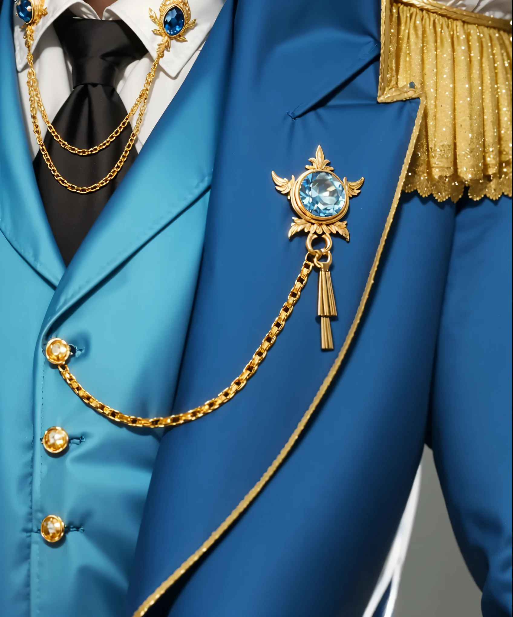 reference sheet: 1.8, great details, high quality, masterful work, Tall Boy, Beautiful face, long pants, art in boots, (masterpiece, A high resolution, high quality: 1.2), complex parts, cinematic lighting, clear focus, depth of field, blue coat, White pants, black shoes with gold toe, Gold Elements, brunette, an aristocrat, White pants, brooch expensive brooch, брошь an aristocratа