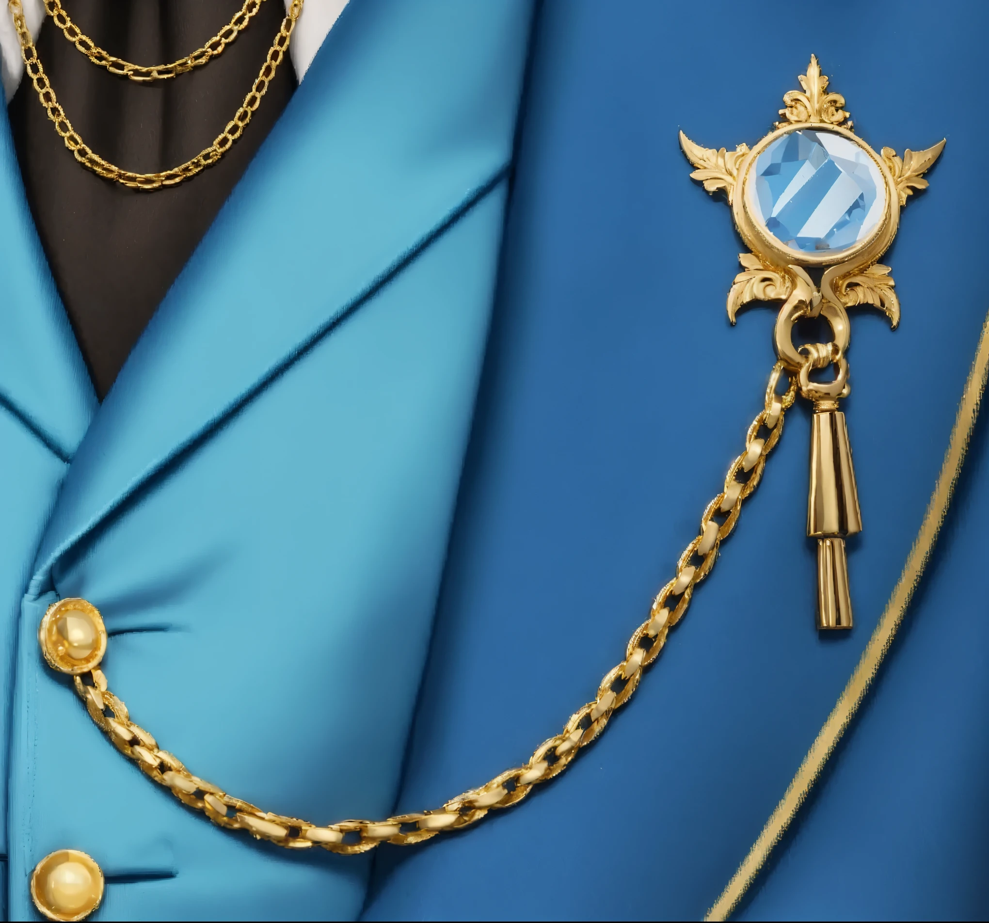 reference sheet: 1.8, great details, high quality, masterful work, Tall Boy, Beautiful face, long pants, art in boots, (masterpiece, A high resolution, high quality: 1.2), complex parts, cinematic lighting, clear focus, depth of field, blue coat, White pants, black shoes with gold toe, Gold Elements, brunette, an aristocrat, White pants, brooch expensive brooch, брошь an aristocratа 
