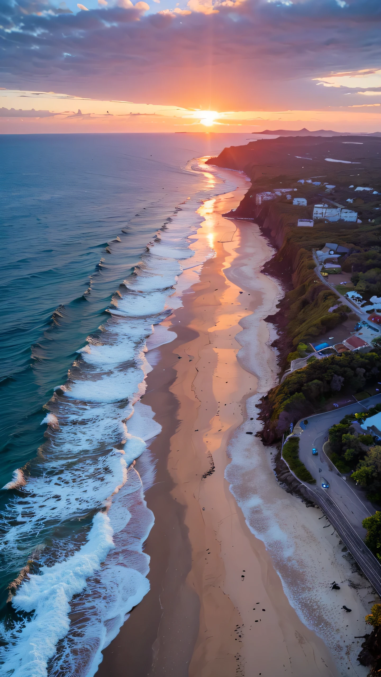 Highest image quality,drone photography,vast ocean,sunset