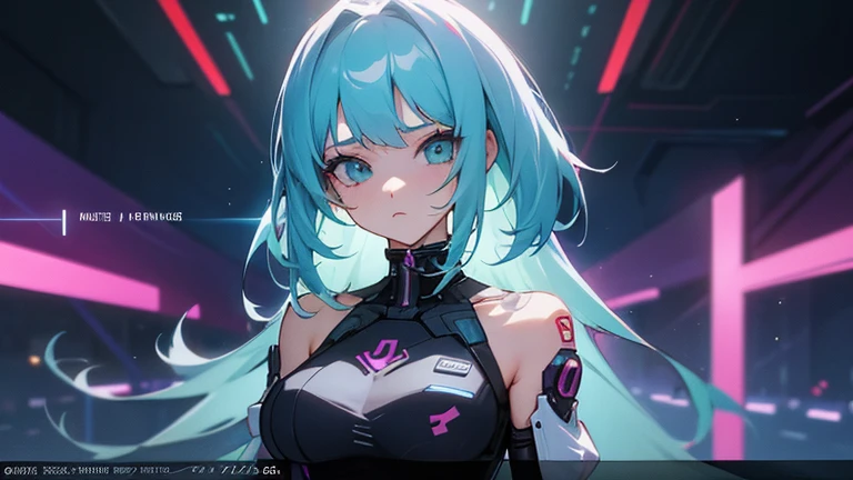 2d idol girl, big bust, cyberpunk, 1 woman, digital, animated film메이션, shot, animated film메이션 여자, animated film, singer, upper body