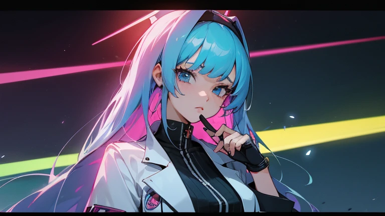 2d idol girl, big bust, cyberpunk, 1 woman, digital, animated film메이션, shot, animated film메이션 여자, animated film, singer, upper body