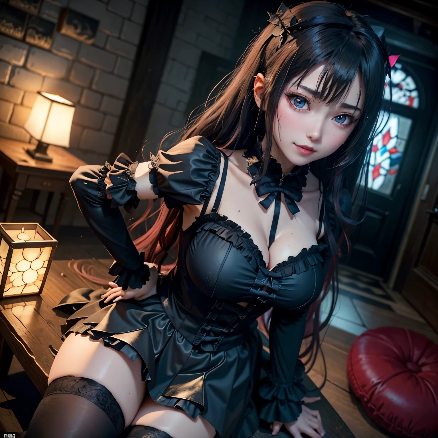 ハードdark gothicメイク、Insanity、deep night sky、horror、black dark eyeshadow、cry、grieve、Good skin glow、dark gothicメイク、dark smile、restless palace、expression of sexual excitement、fragrant beauty、22 years ago、Lie、lure、Expression of intense sexual pleasure、embarrassed look、dark gothic、Gothic Lolita、bell sleeve、wizard sleeve、lewd expression、Stained glassが背景、pieces fly、highest quality、Browse 5 books、Sweat shines on my chest、Expression of sexual pleasure in the midst of suffering、drunk face、Maid outfit mysterious、Noble、A face that is holding back the toilet、Flirty Gothic Clothing、My body is wet and shiny、super sexy、Lots of glitter on the thighs、I&#39;m sweating a lot、loving smile、twin tail hair、my thighs are so wet、jet black ruffle skirt、with shadow、right blue eye, left eye is red、Sit on a gothic bed covered in roses、Super bewitching pose、Gravure photography、knee high socks、thigh high socks、Excessive sweat and stickiness on thighs、Plenty of plumpness, shiny thighs、Sweat glistening on my thighs, my whole body glistening with sweat、glamorous、platform heel shoes、pretty sweaty、My thighs are sweaty、dark makeup、Breast size is modest、black lipstick、重厚感のあるdark gothicロングドレス、bright pink hair、long hair straight hair、Stained glass、black metal world、open your legs loosely、her thighs are a little glamorous、黒いplay the guitar、Guitar Girl、play the guitar、guitar playing、gothic guitar、have a guitar、have a guitar、