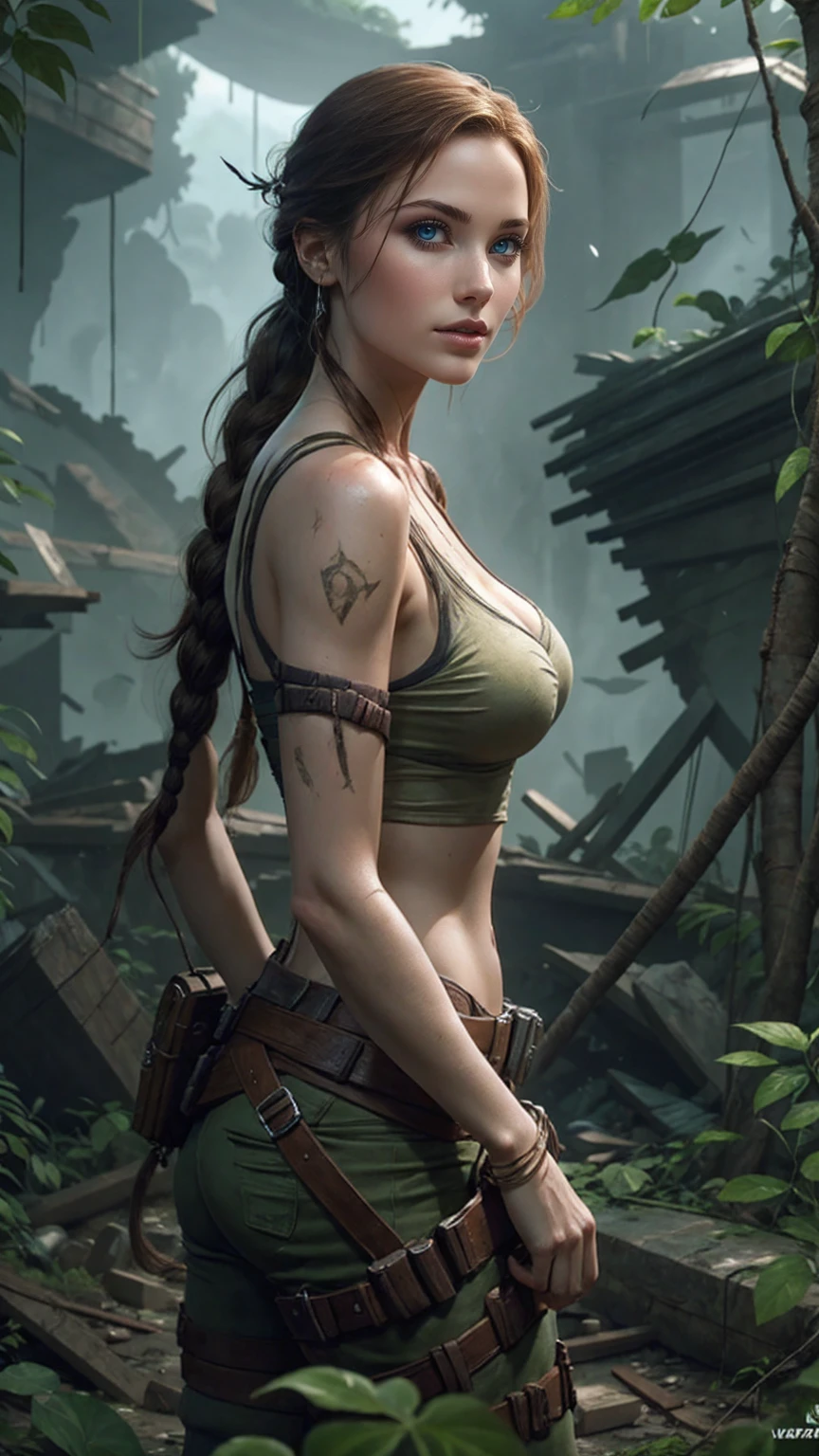 Lara Croft from Tomb Raider、In ruins buried in the jungle