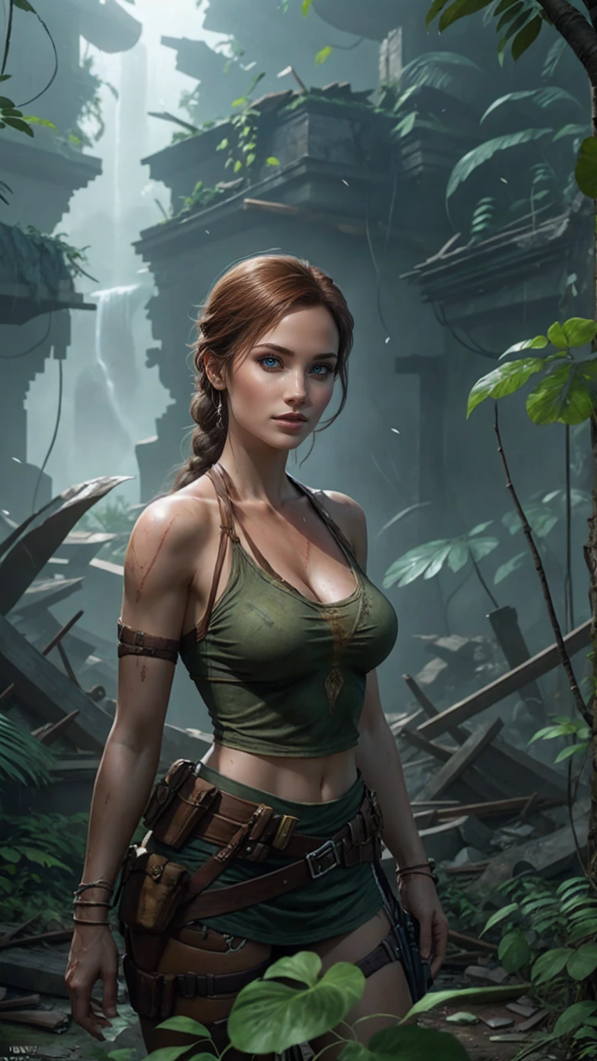 Lara Croft from Tomb Raider、In ruins buried in the jungle