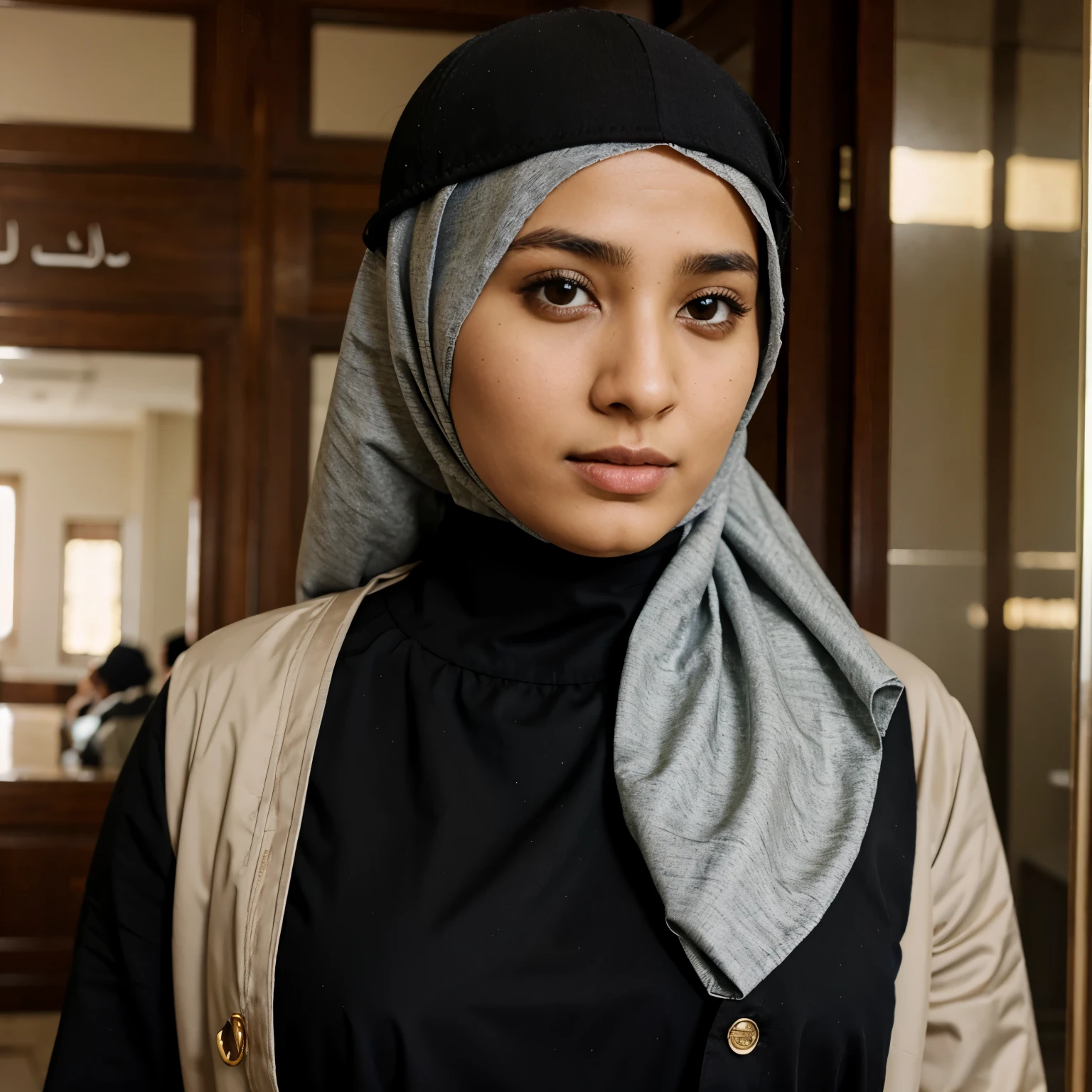 a close up of a woman wearing a blue scarf and green shirt, inspired by Nazmi Ziya Güran, inspired by Fathi Hassan, hijab, mid shot portrait, siya oum, malaysian, african ameera al taweel, tanned ameera al taweel, beautiful arab woman, arab ameera al taweel, medium shot portrait