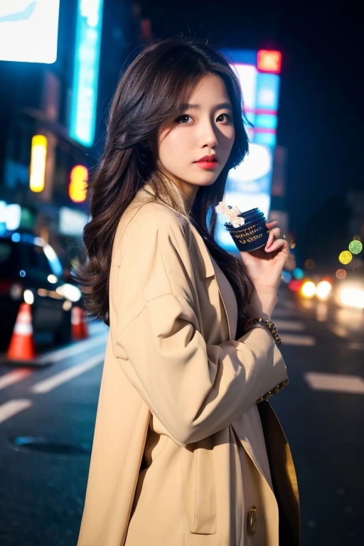((Best quality at best)), ((tmasterpiece)), (movie aesthetic:1.4) Beautiful Korean fashion model bokeh city night photo