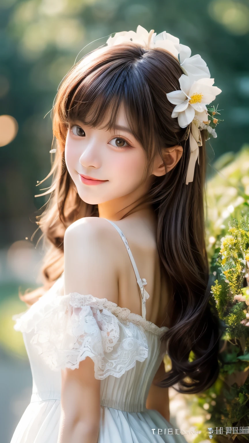 full body shot , (Highest quality become familiar with:1.2), realistic, 8k eh, High resolution, fujifilm(medium format), hasselblad, carl zeiss, Incredible dynamic range photography(utility_art:Smooth-768:1.1), (1 girl:1.2), Super become familiar with, high quality texture, intricate details, become familiar with, Very become familiar with CG, high quality shadows, become familiar with beautiful and delicate face, Beautiful details and delicate eyes, Depth of written boundary, ray tracing, 16 years old, cute japanese girl, narrow side, glossy lips, glow eyes, perfect body, look at the audience, (jewelry/accessories), (Eye color is brown), (red flower hair ornament), (white long hair), (layered hairstyles), (Black Gothic Lolita), White flowers bloom all over the wall,smile, Be sure to add details in the 服, whole body,full body shot,Cover your face with both hands,peekaboo