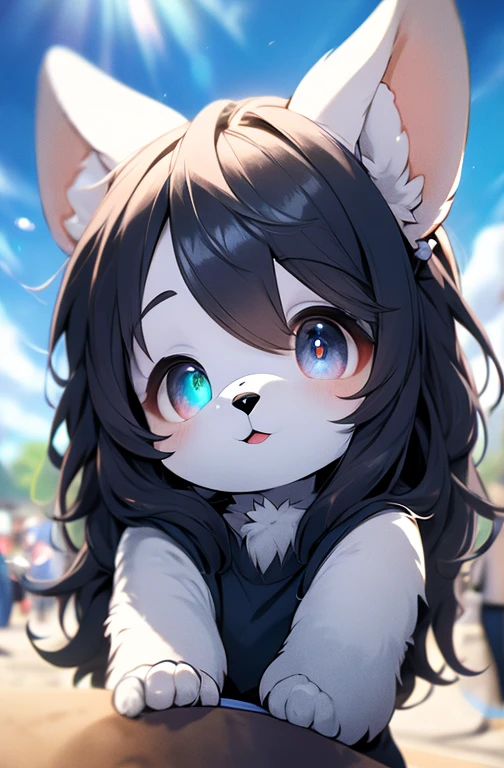 cabello negro, bobbles, mueca, long eyeslashes, solid circle eyes, orejas de animales falsos, sonrisa ligera, rubor de oreja, colmillo, surrealismo, sombra paralela, anaglifo, estereograma, tachi-e, pov, atmosphric perspective, 8k, Super detail, ccurate, mejor calidad, furry catgirl
