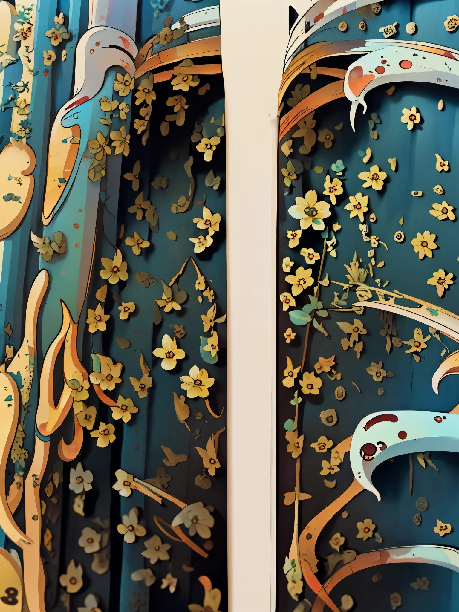 there is a bouquet of flowers with blue and gold leaves, 3D rendering by George Jamesone, Trending on Polycount, Baroque, gold flowers, flowers and gold, elegant flowers, exquisite floral details, flowers with intricate detail, detailed flowers, ornate flowers, chaotic gold leaf flowers, flowers. Baroque elements, Exquisite and delicate details, Behavior. high detail