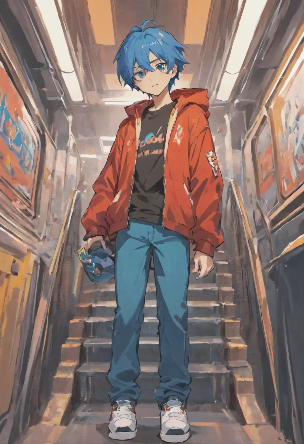 Homem alto , magro, in black shirt and jeans, tenis branco , encostado em uma moto bros vermelha, In the bus station