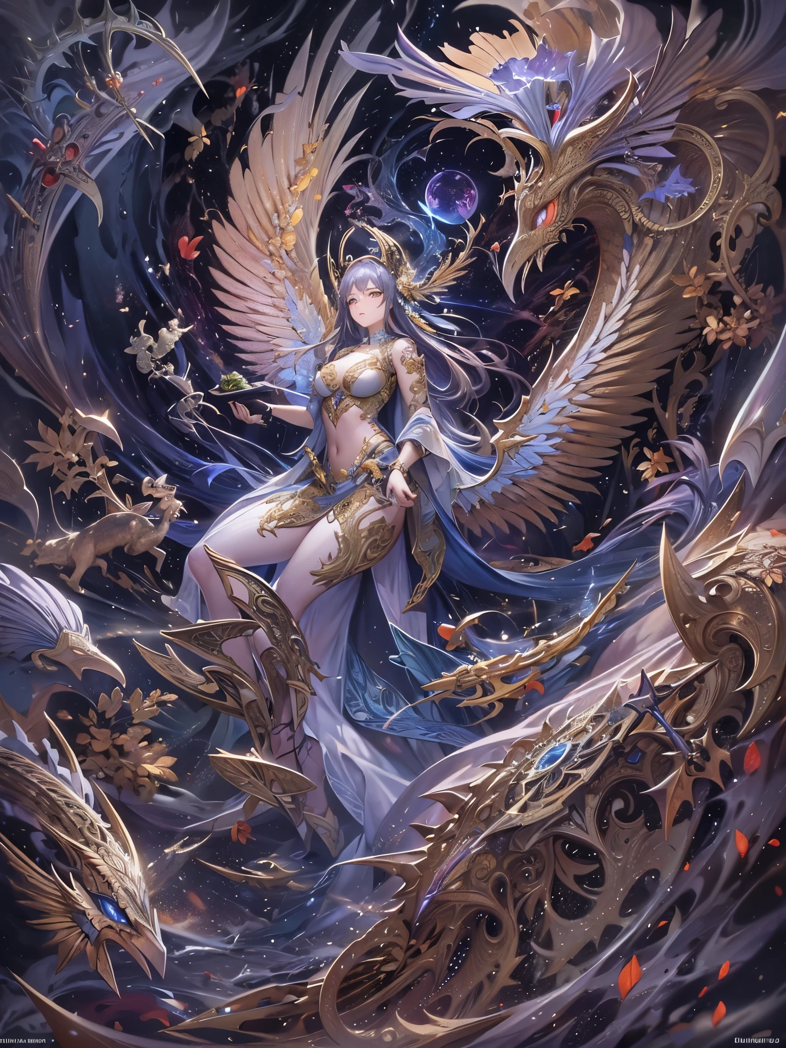 SEX、A sexy、teats、Beautie、((​masterpiece))、detail portrayal、seductive succubus、Fantastic beauty、Float above the clouds、(fantasy illustrations:1.3)、Pose Seductive、Delicate wings、Otherworldly charm、mystical sky、(Yoshitaka Amano:1.1)、Moon Night、Soft colors、(detailed cloudscape:1.3)、(hight resolution:1.2)