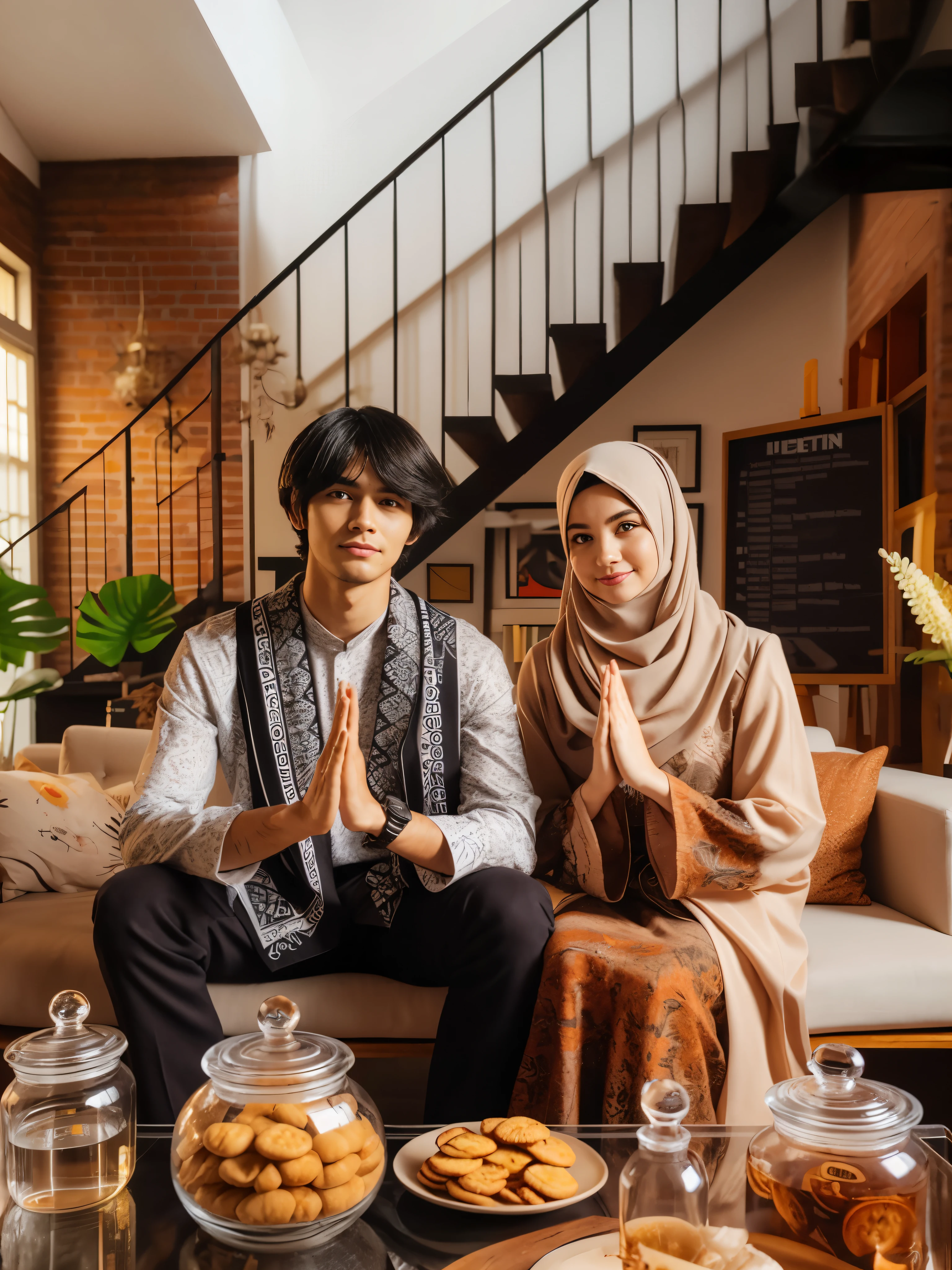 there are two people sitting on a couch with food on the table, portrait shot, shot on sony a 7 iii, mid shot portrait, shot on canon eos r 5, shot on canon eos r5, home photography portrait, portrait shot 8 k, shot on sony a 7, medium shot portrait, taken with canon 5d mk4