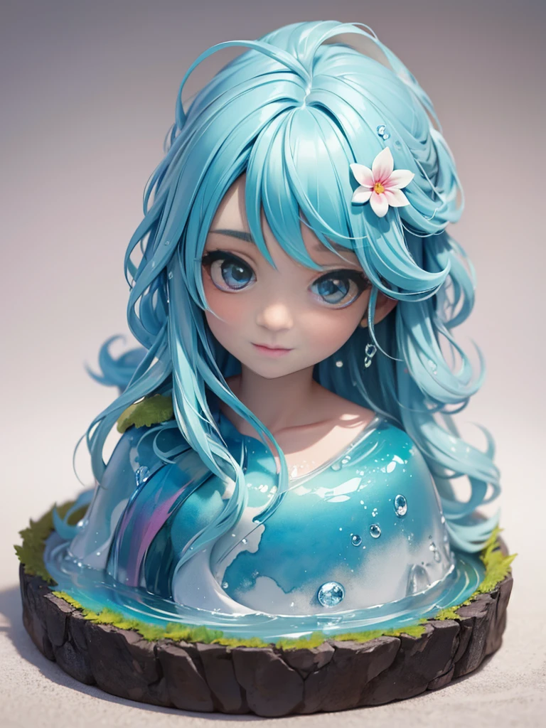 1 girl, female water spirit, watercolor hair, There is spring water inside, Put a few drops of water on your skin,