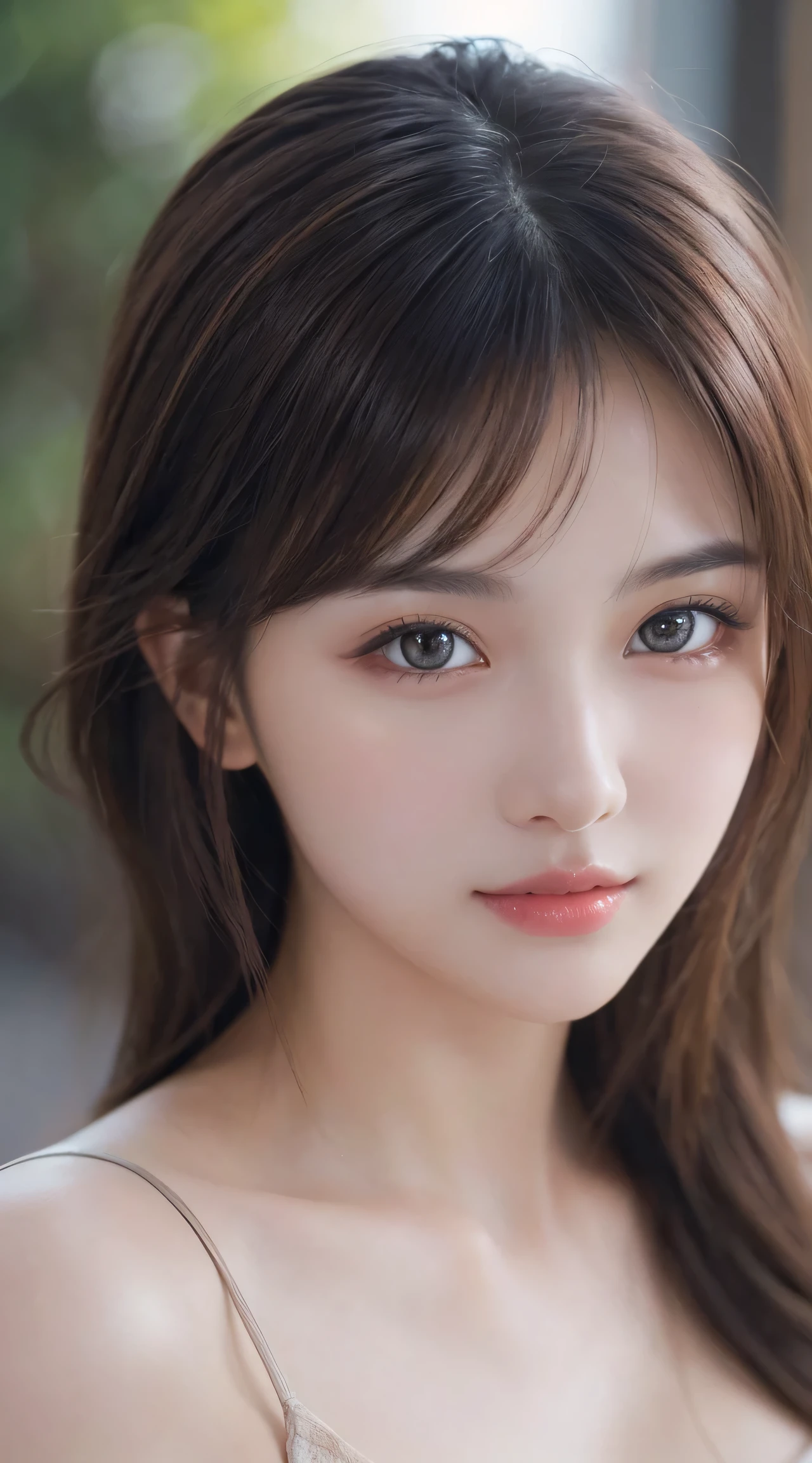 1 girl, very cute, wonderful face and eyes, (Highly detailed beautiful face), (Ultra realistic), (highly detailed eyes, highly detailed hair, highly detailed face, Highly detailed plump lips), naked, (off shoulder), chest, Upper body, looking for a smile, (highest quality:1.4), Raw photo, (realistic, photo-realistic:1.37), professional photography, cinematic light,