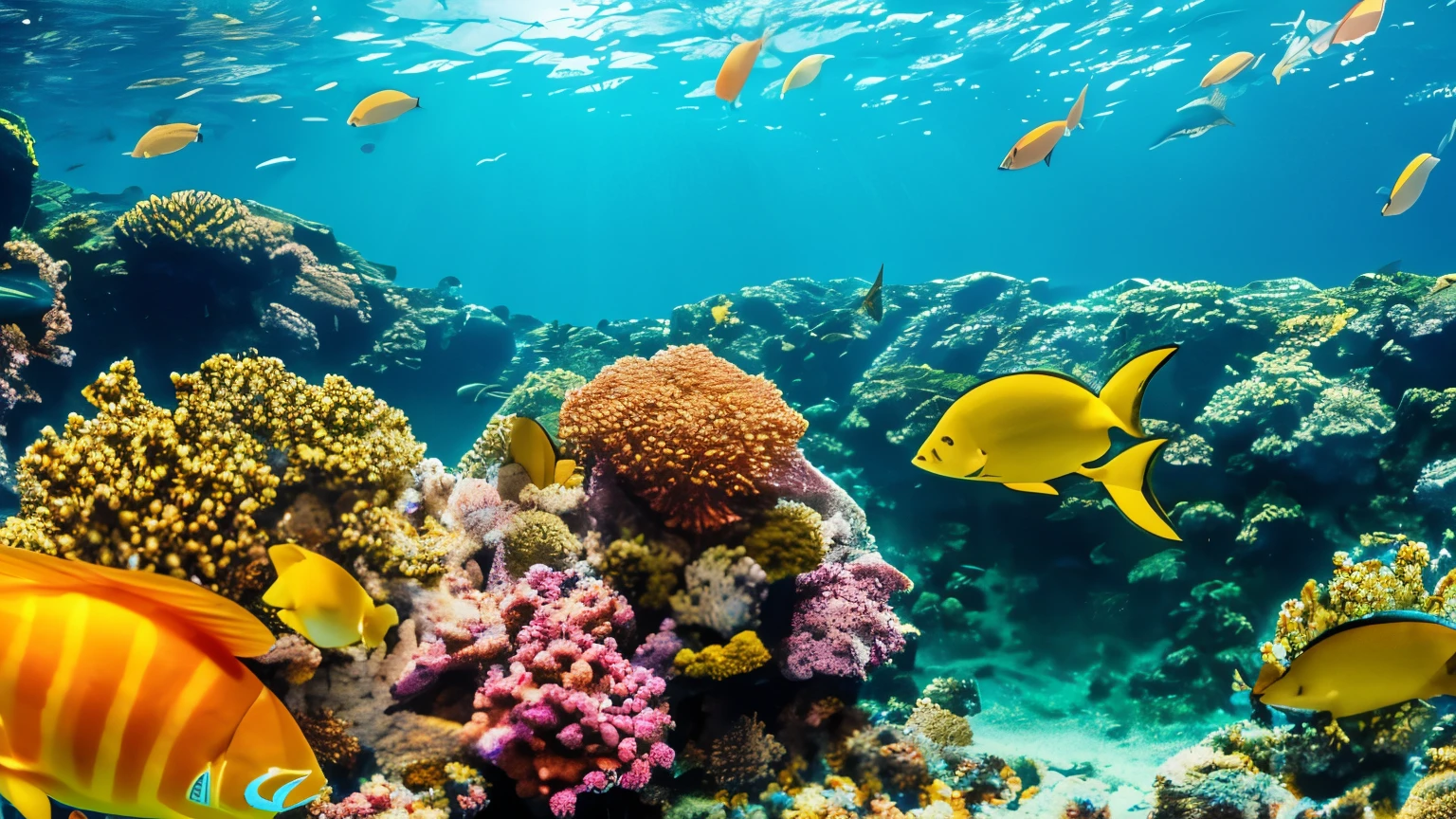 best quality, super fine, RAW photorealistic, 16k, incredibly absurdres, extremely detailed, Mariana Trench, view outside the submarine window, submarine searchlight, deep sea, deep sea fish, coral, coral reef, fantastic and mysterious, panorama wide view