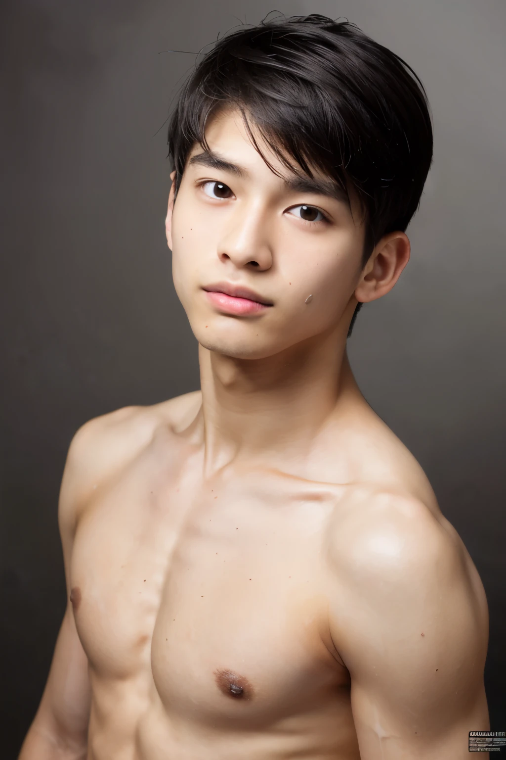 ((highest quality, 16k)), Beautiful man with perfect body in focus, beautiful abs, (School: 1.2), Highly detailed face and skin texture, fine eyes, double eyelid, sexy, black skin, tanned body, Completely naked with all clothes removed,swimsuit,,Cute young Jnese boy,((Completely naked)),Highly detailed penis and genital texture