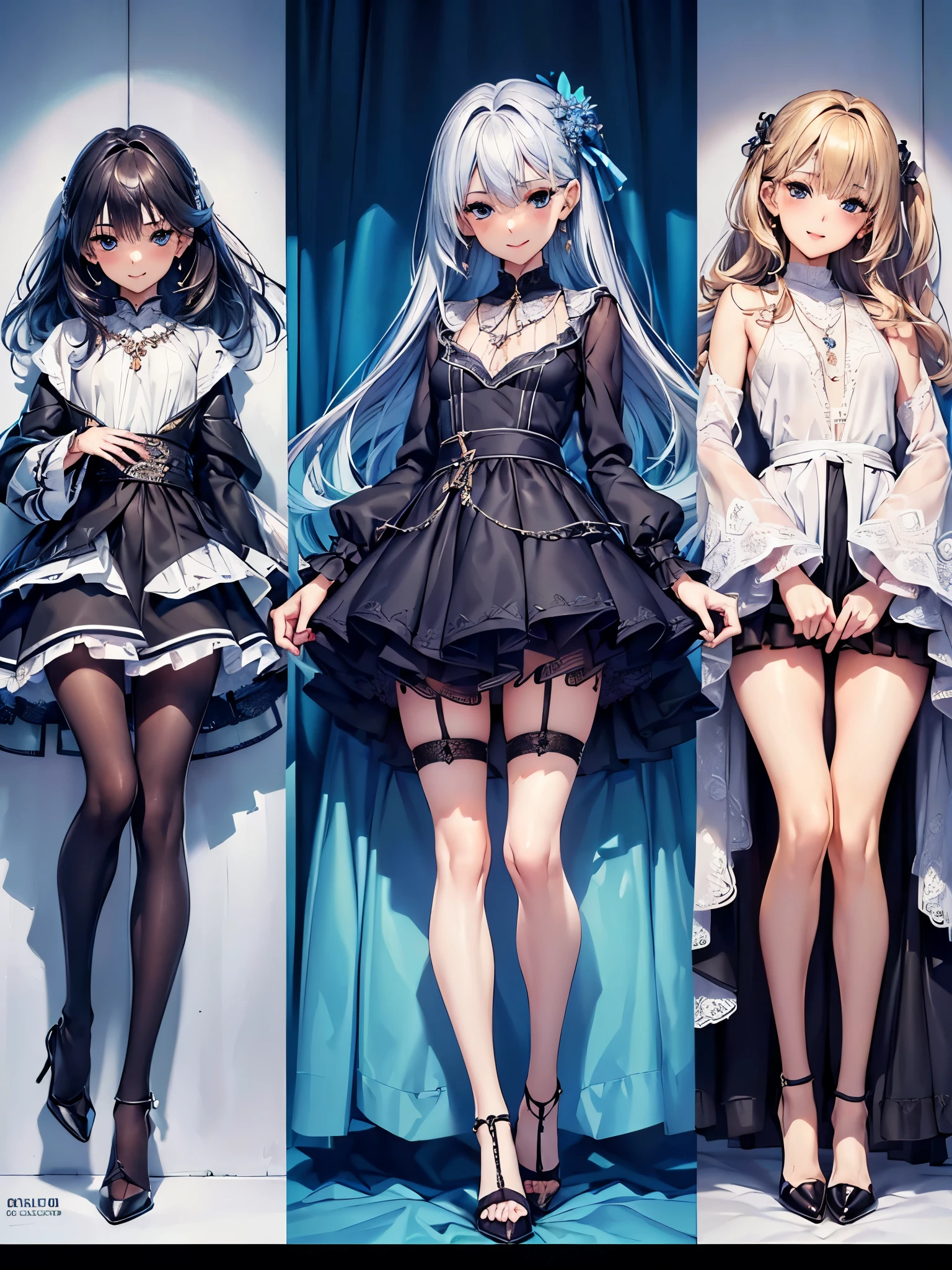 ((Biologically correct number of limbs))、(( from head to toe、Full body photo including face))、4K、((standing position))、masterpiece、((focus on the face))、((Symmetrical facial features))、Eyes with detailed description、Beautiful woman、outstanding style、beautiful arms、beautiful legs、beautiful hands、(small ass、thin thighs)、Detailed depiction of faces、small earrings、necklace、(uniform、skirt、high heels、stockings)、close up of face、morning park、blue eyes、smile、