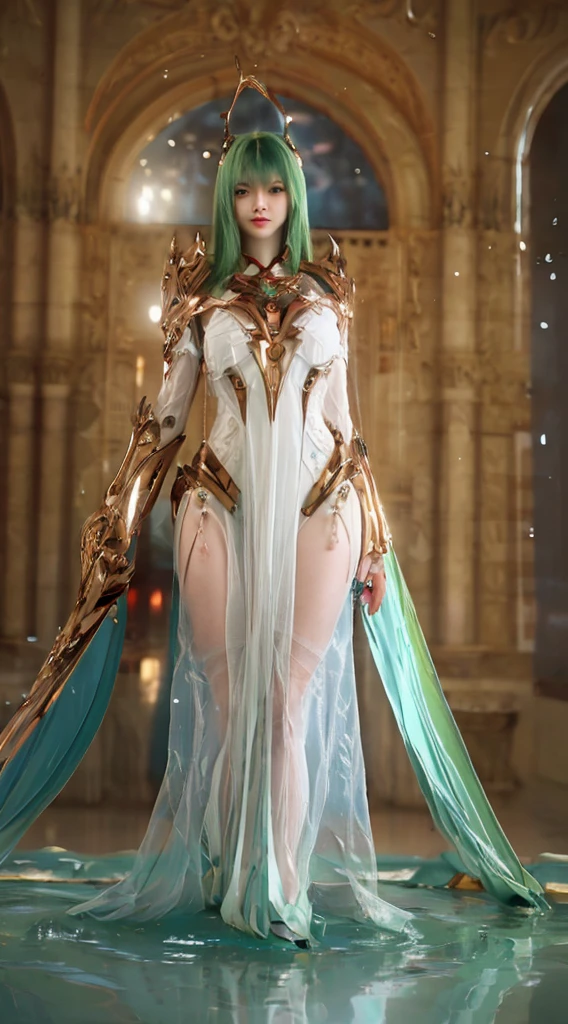 gorgeous woman with extra-long straight blonde hair, (green eyes), long sexy legs, ((detailed facial features)), (detailed skin), pale complexion, Beautiful, Amazing face and eyes, makeup, (extremely detailed beautiful face), (sexiest look), (Beautiful breasts:1.3), (Best Quality:1.4), (Ultra-detailed), (extremely detailed CG unified 8k wallpaper), Highly detailed, RAW Photos, Professional Photography, ( holographic gown:1.3), (standing, full body:1.4), plein air, Illumination, (Super fancy photos:1.4), (Dazzling light), Radiant Photography, depth of fields, (castle, rainbow, fantasy setting), topless, choker