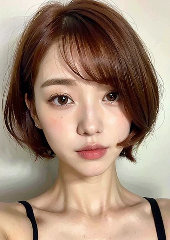 Redhead girl with short hair and pinched eyes