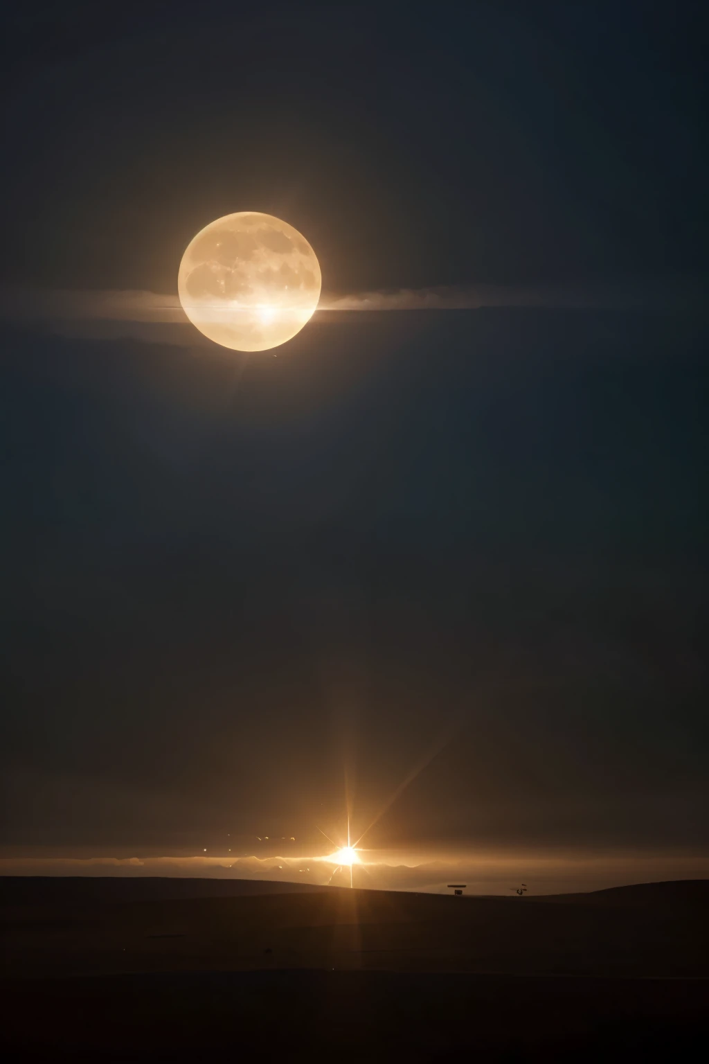 Total Eclipse of the Sun: An awe-inspiring, cinematic video capturing the 8k UHD spectacle of a solar eclipse. high quality production brought to you in the style of George Miller's Mad Max. The video should be ultra-realistic, with every detail hyper-realistically rendered in high-resolution. The sun's gradual disappearance under the moon's shadow, bathed in natural light, creates soft, ethereal shadows adorning the landscape. raw and vibrant colors envelop the screen, from the deep blackness of the moon to the fiery intensity of the sun's corona. Volumetric dust particles, depth blur, and