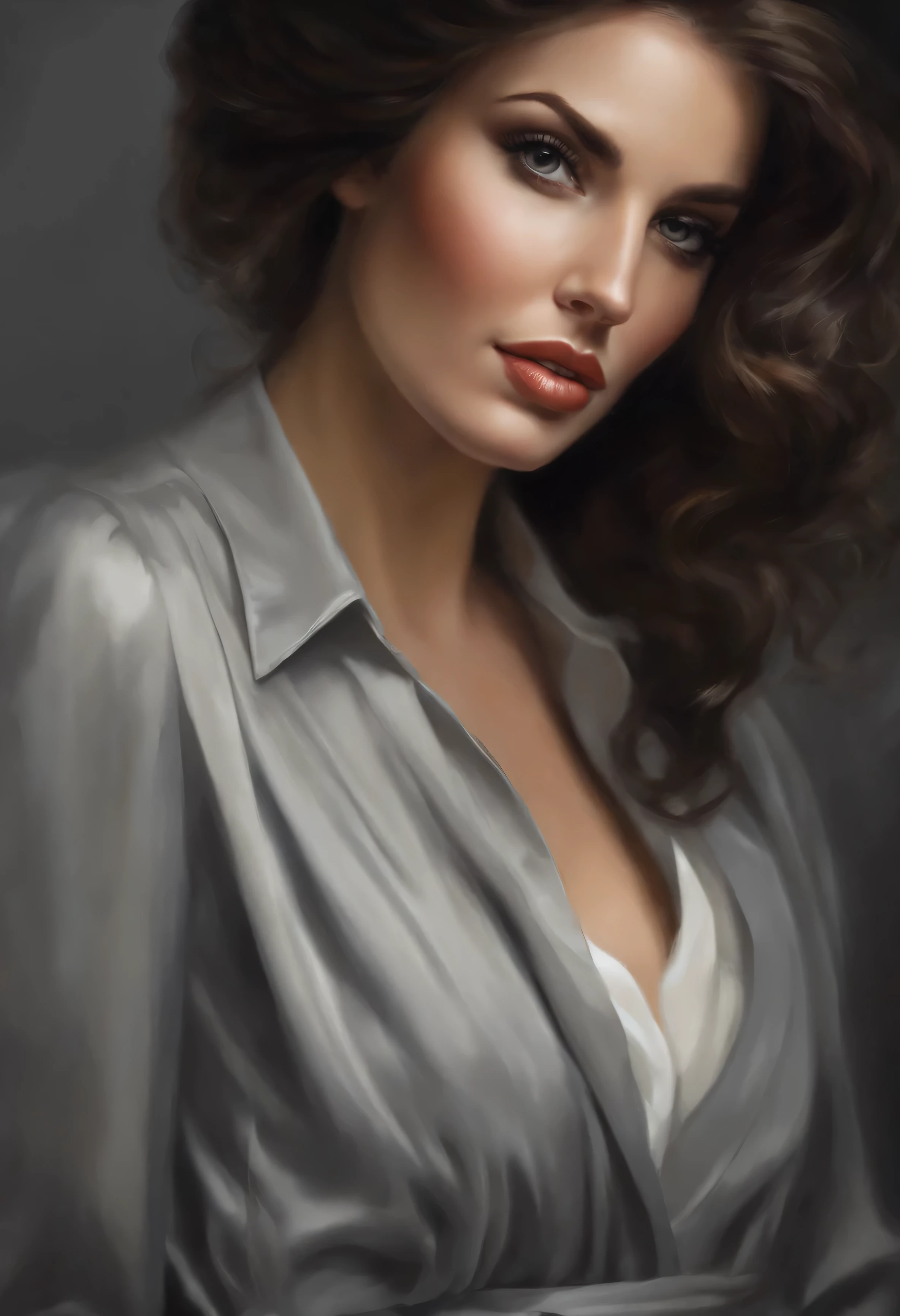(Realistic painting style:0.9), chef-d'artwork, best quality, absurdes, regarder le spectateur, seulement, (nuisette grise:1.5), bronya zaychik, Pupilles rouges, gros seins, cheveux longs, cheveux gris, frange, yeux gris, des boucles d'oreilles, percer les cheveux, cheveux entre les yeux, ornement de cheveux, (doll:1.3), Voir à travers, lit, sans expression